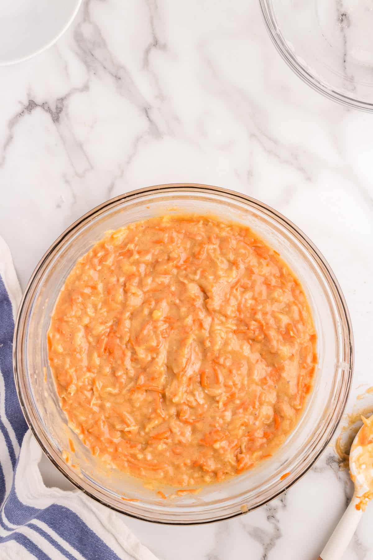 Combined Carrot Poke Cake batter in mixing bowl