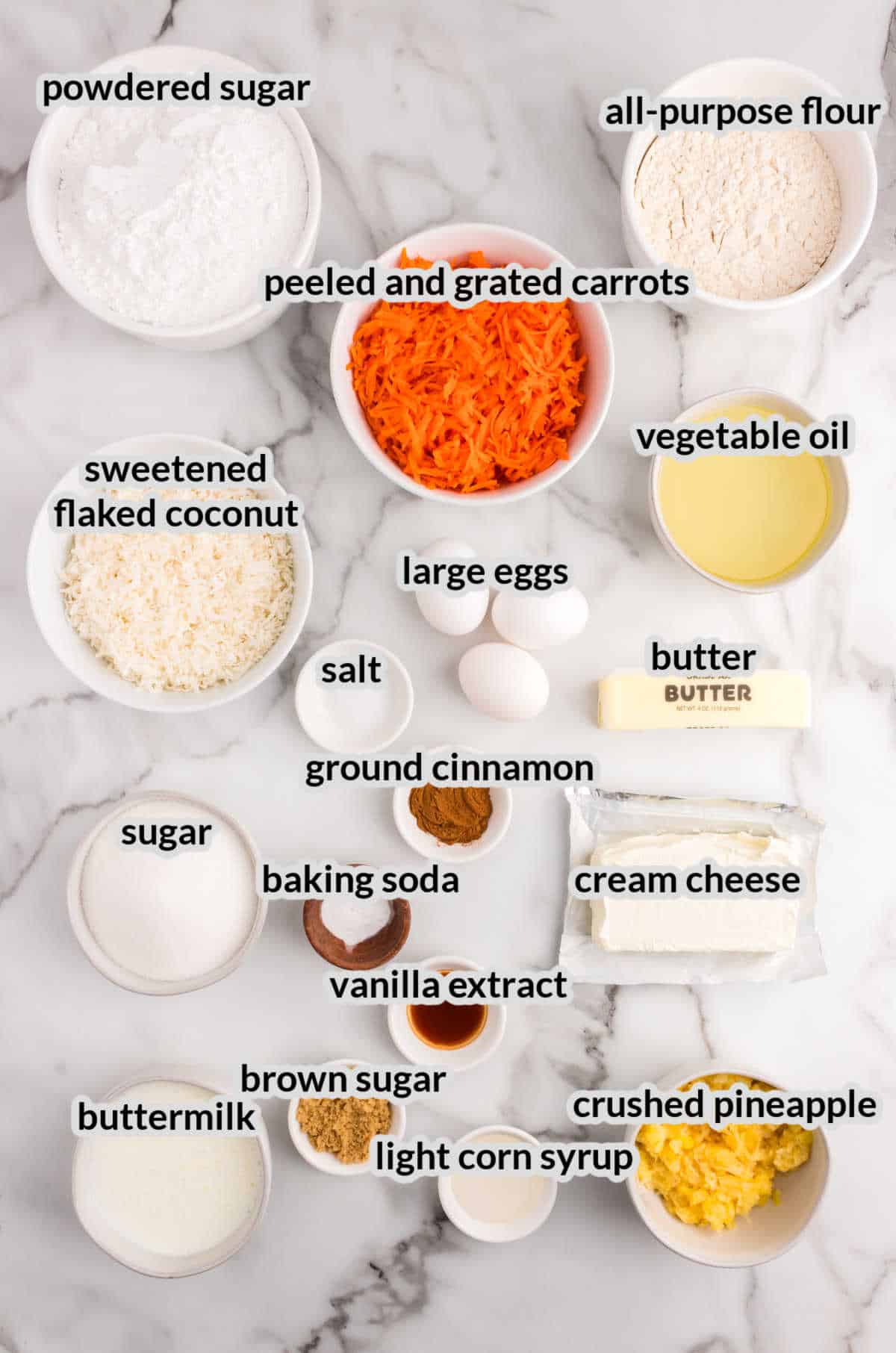 Overhead Image of Carrot Poke Cake Ingredients