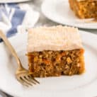 Closeup Square Image of Carrot Poke Cake