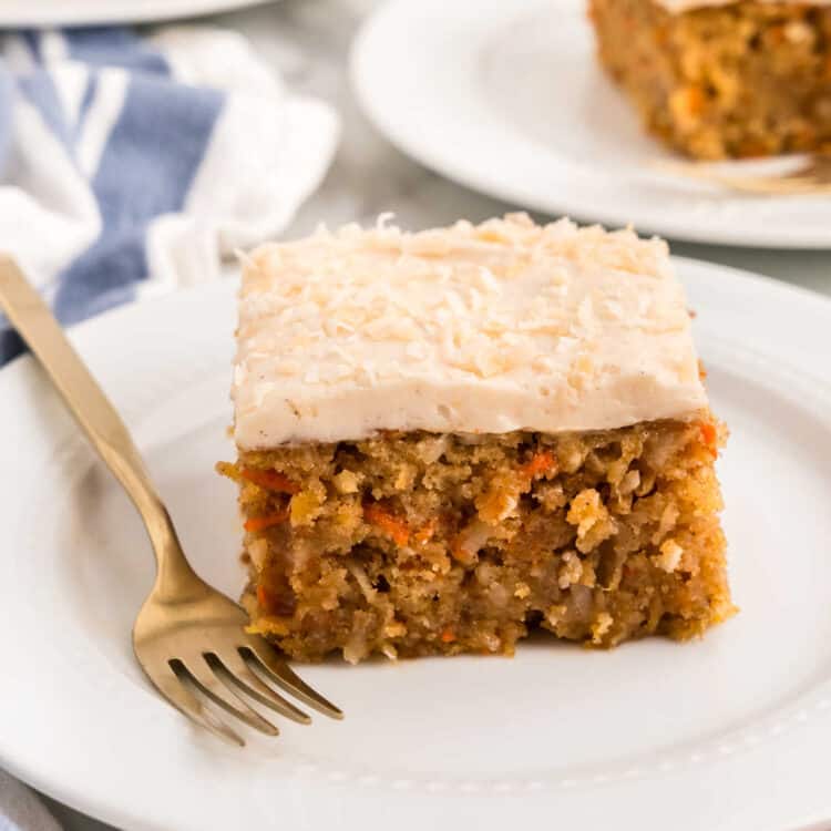 Closeup Square Image of Carrot Poke Cake