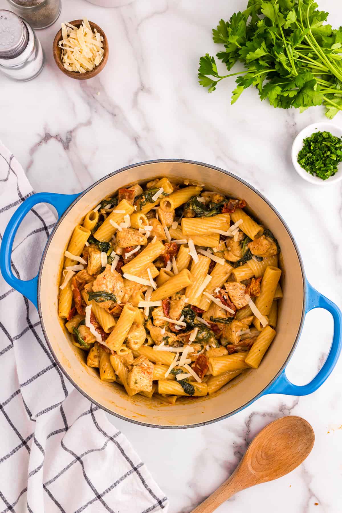 Creamy Tuscan Chicken Pasta recipe ready to enjoy