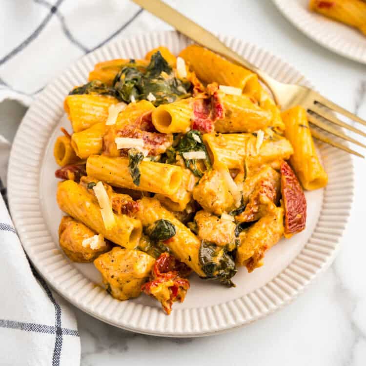 Creamy Tuscan Chicken Pasta on Dinner Plate