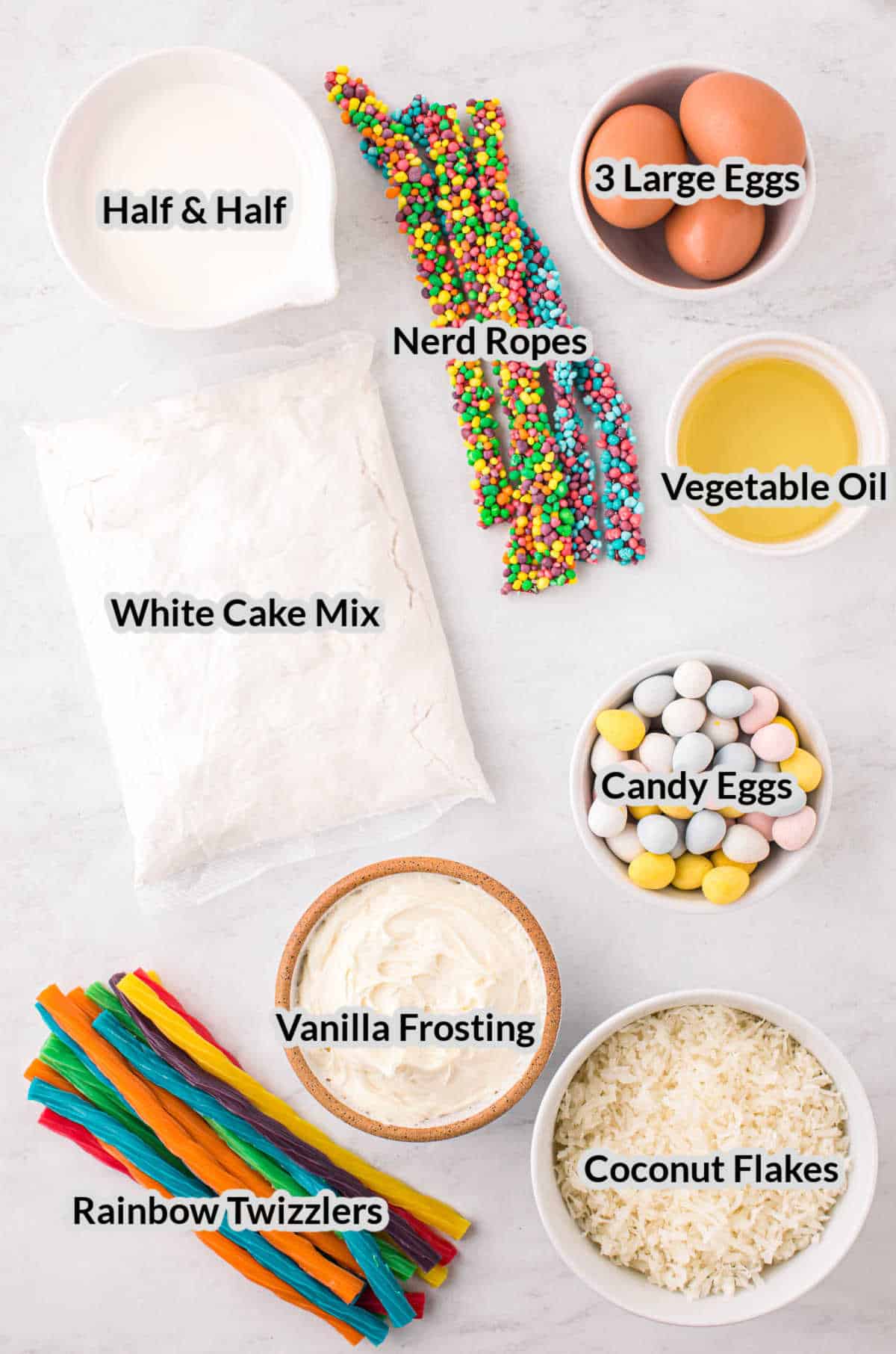 Overhead Image of the Easter Basket Cupcake Ingredients
