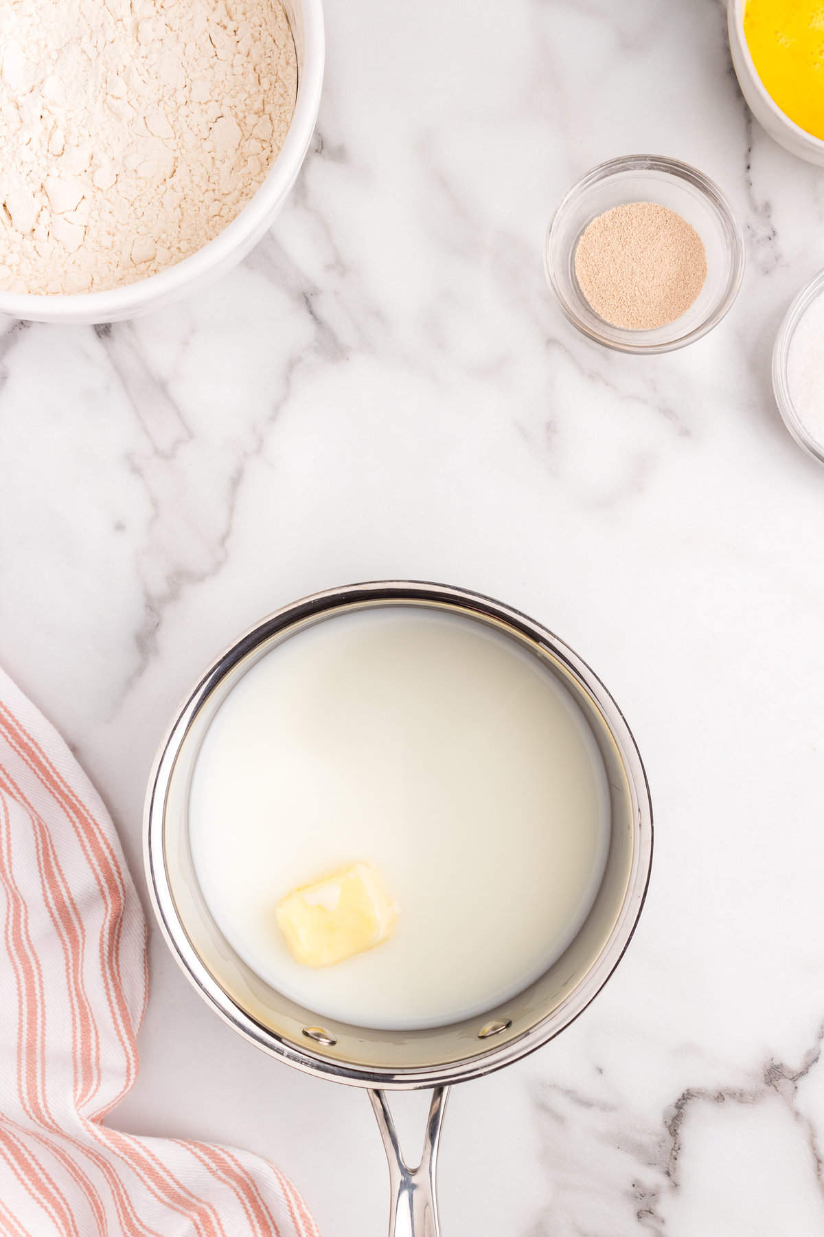 Milk and butter in saucepan for Easter Bread recipe