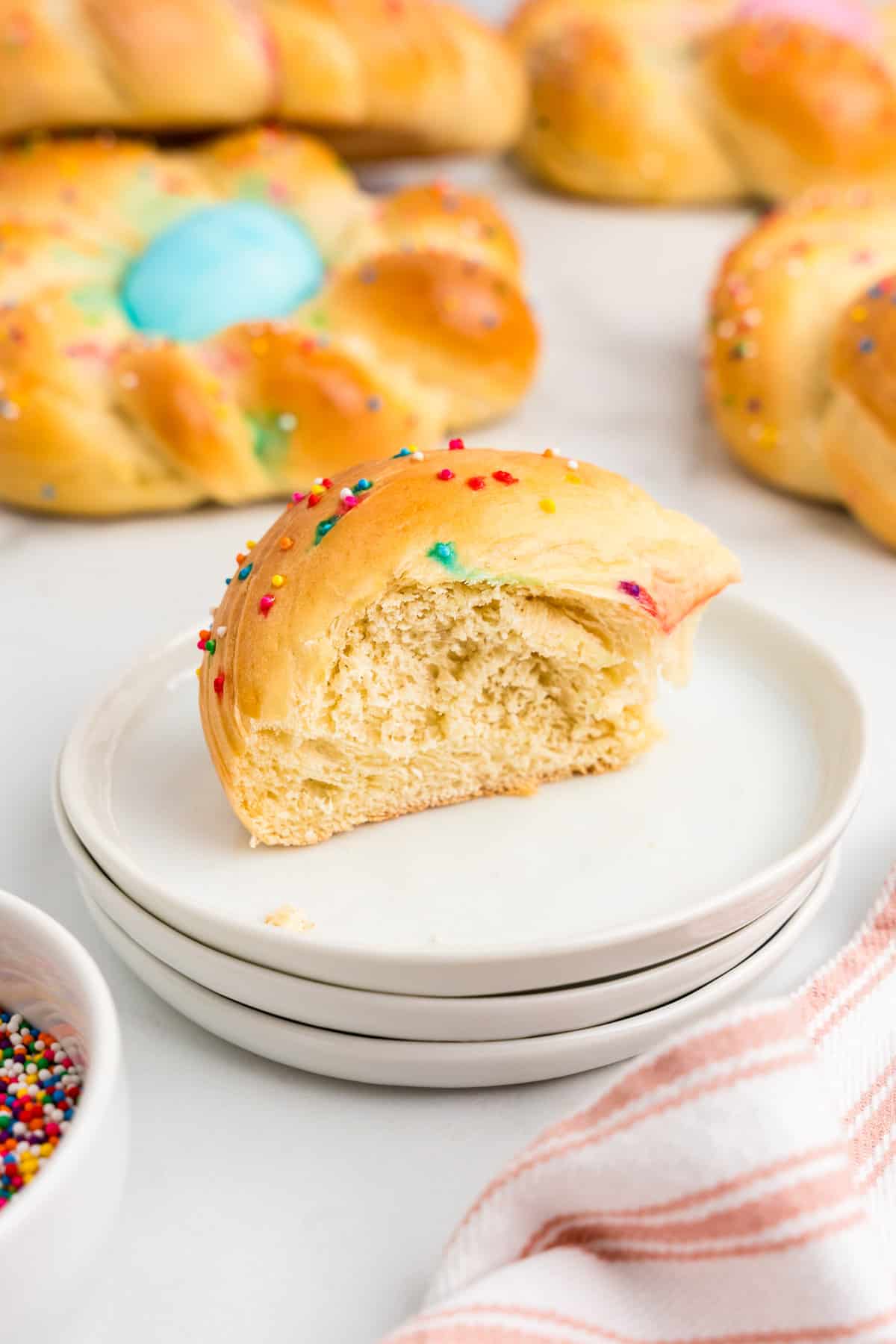 Italian Easter Bread slice on serving plate