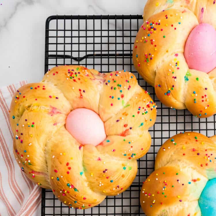 Easter Bread arranged on cooling rack