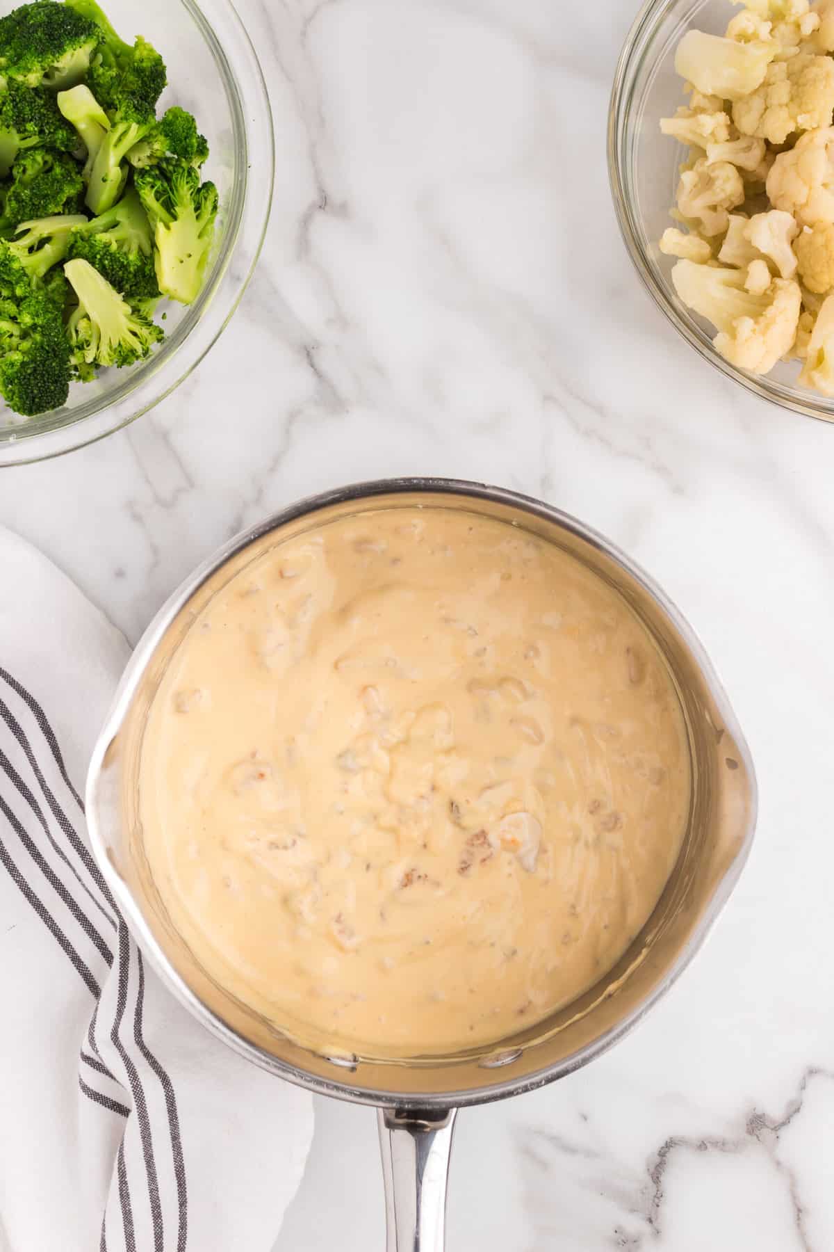 Combined ingredients for Broccoli Cauliflower Casserole sauce