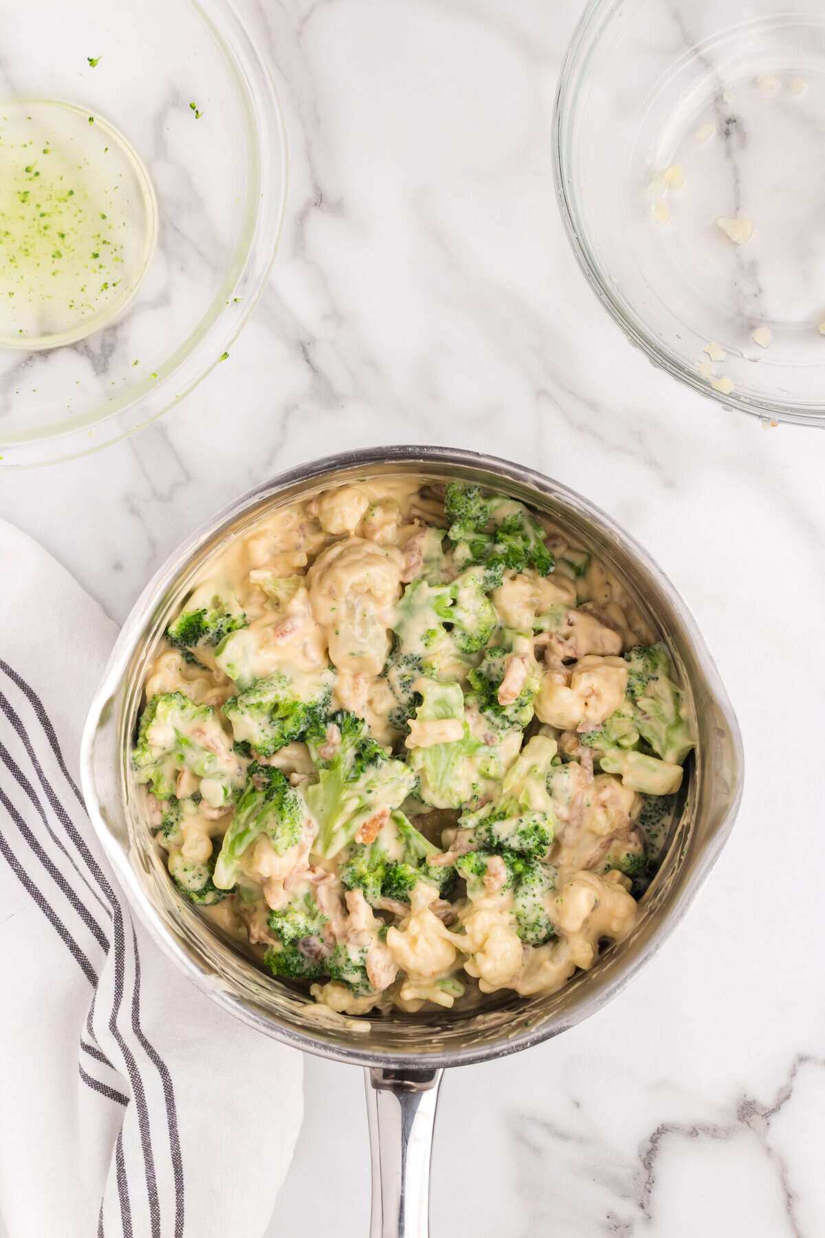 Adding broccoli and cauliflower florets to sauce for Broccoli Cauliflower Casserole