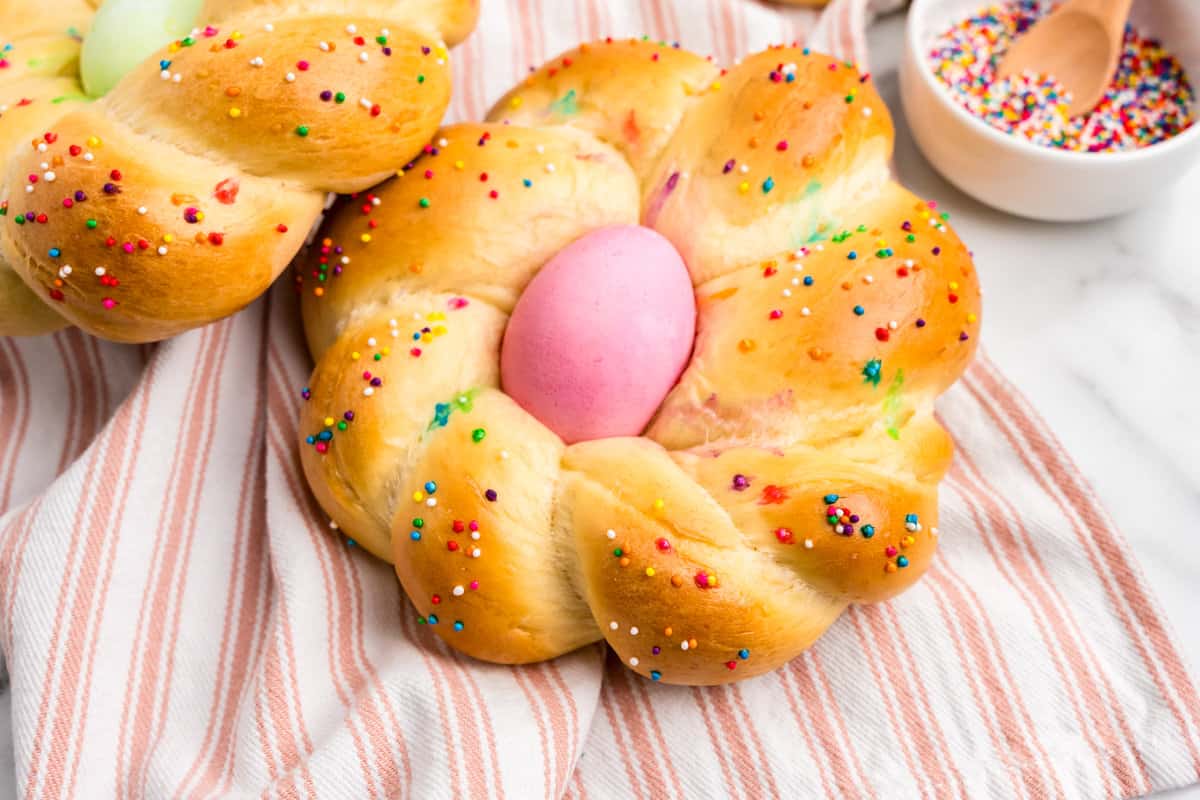 Easter Bread on cloth napkin