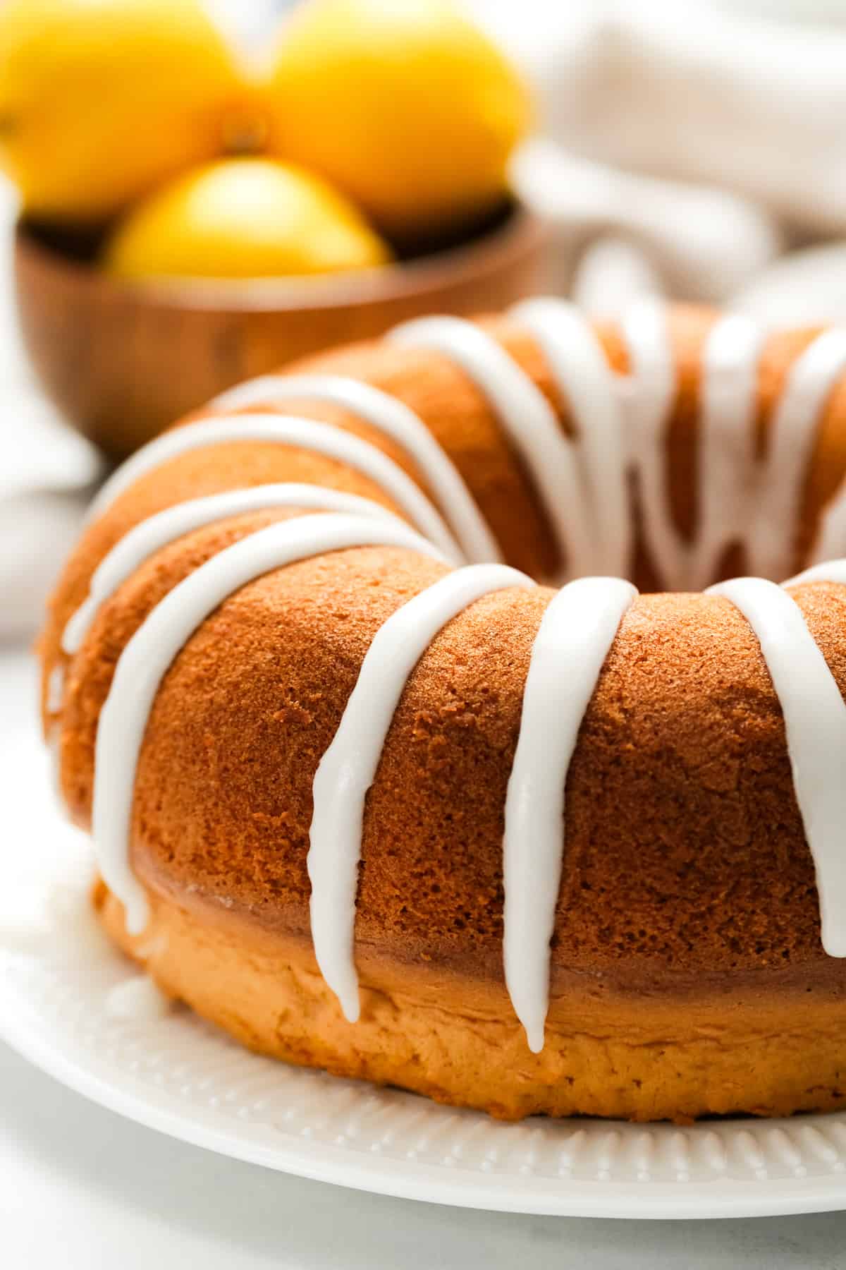 Drizzled frosting on Lemon Bundt Cake