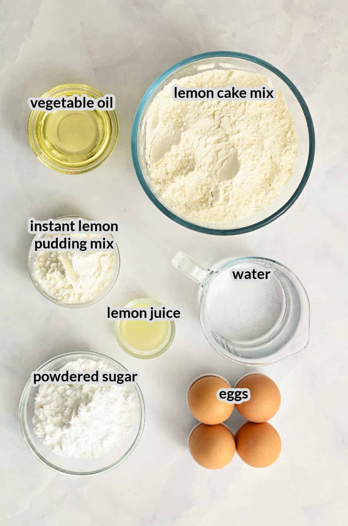 Overhead Image of Lemon Bundt Cake Ingredients