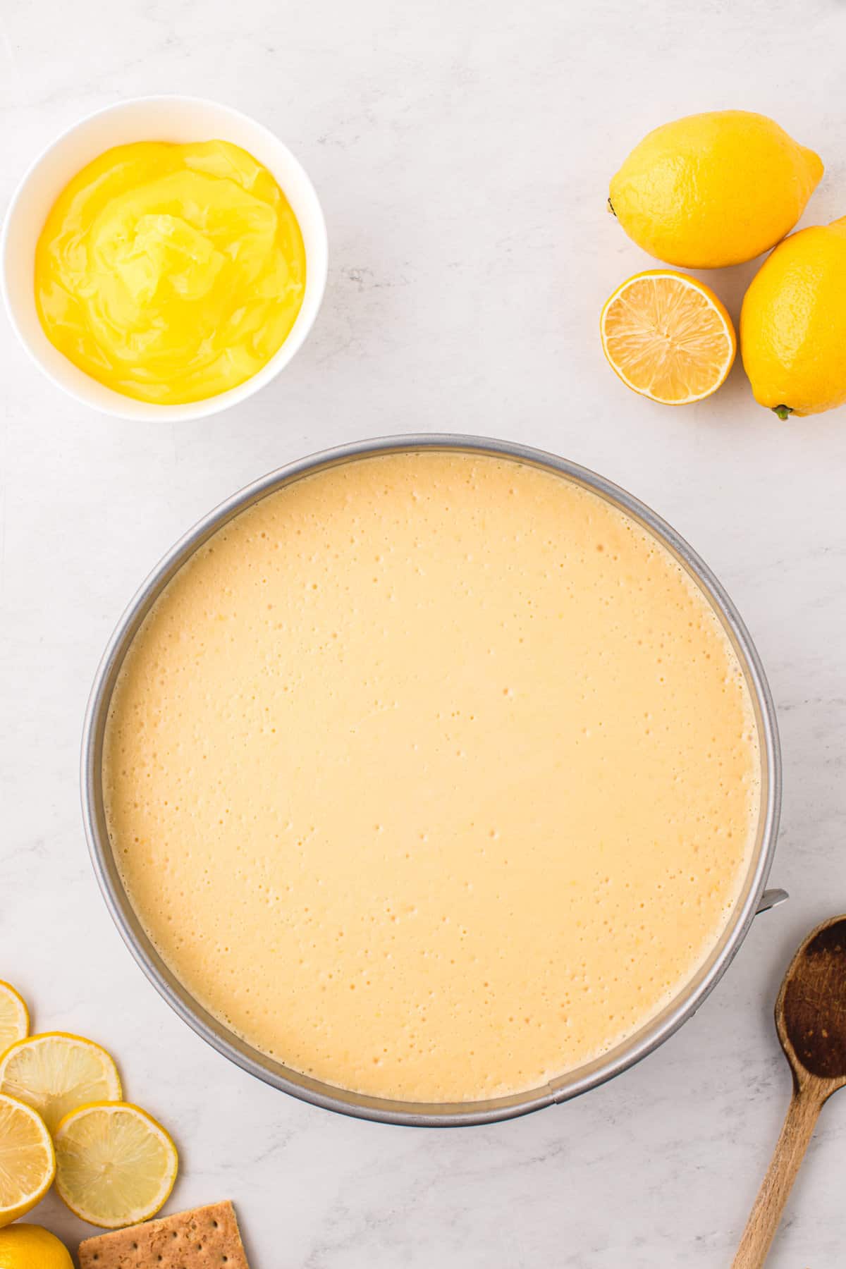 Baked Lemon Cheesecake in pan 