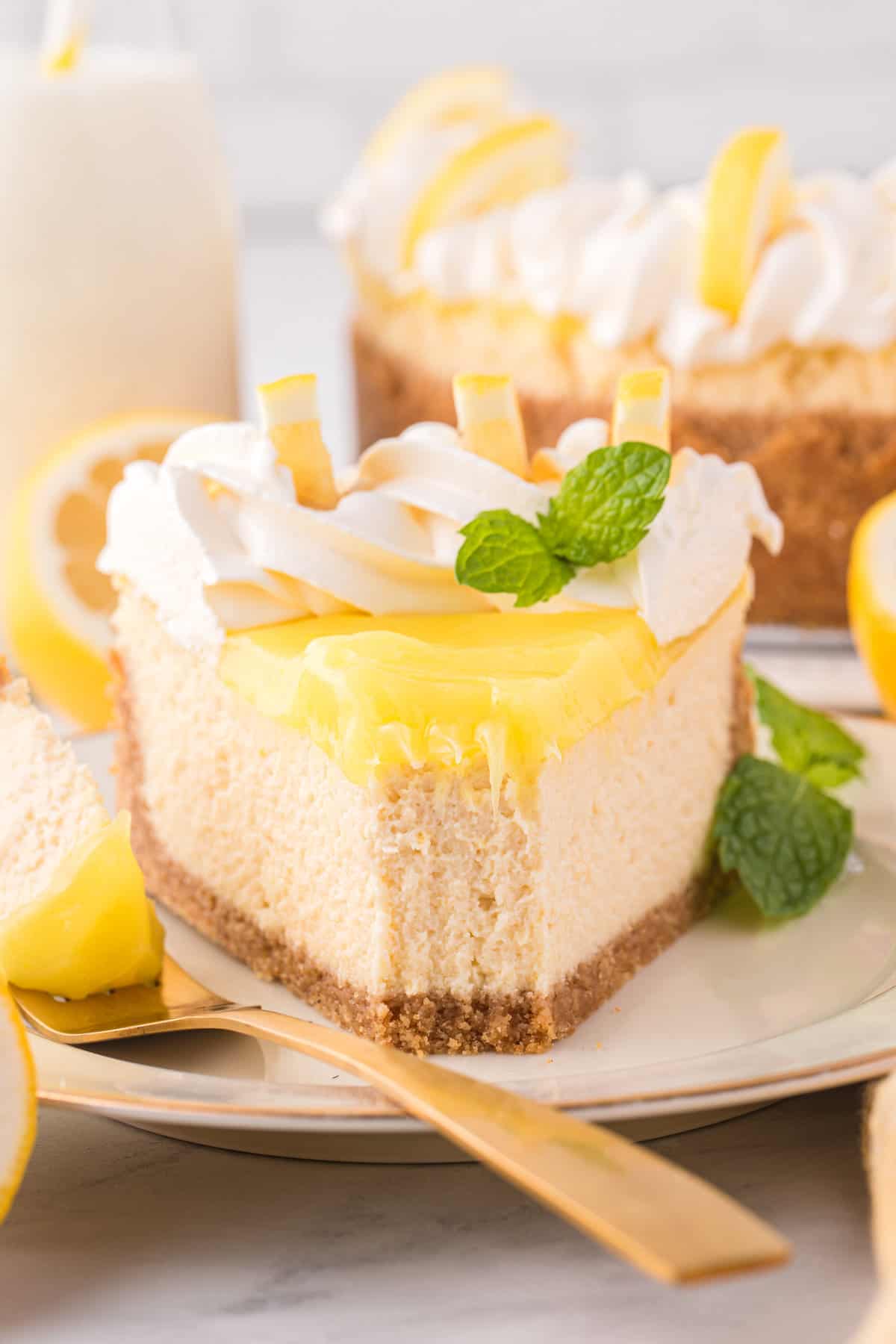 Lemon Cheesecake slice on plate