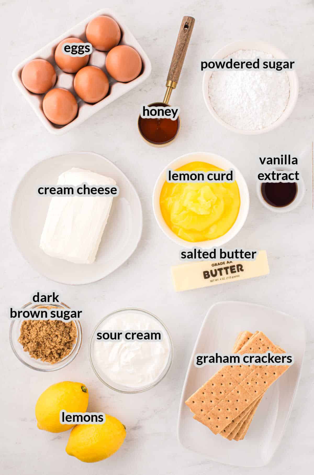 Overhead Image of Lemon Cheesecake Ingredients