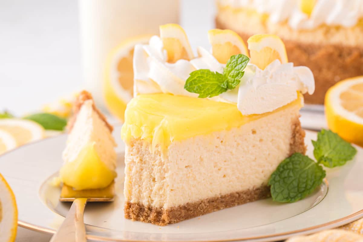 Lemon Cheesecake with toppings on plate