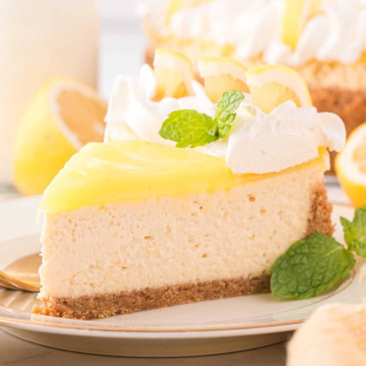Closeup Image of Lemon Cheesecake slice on plate