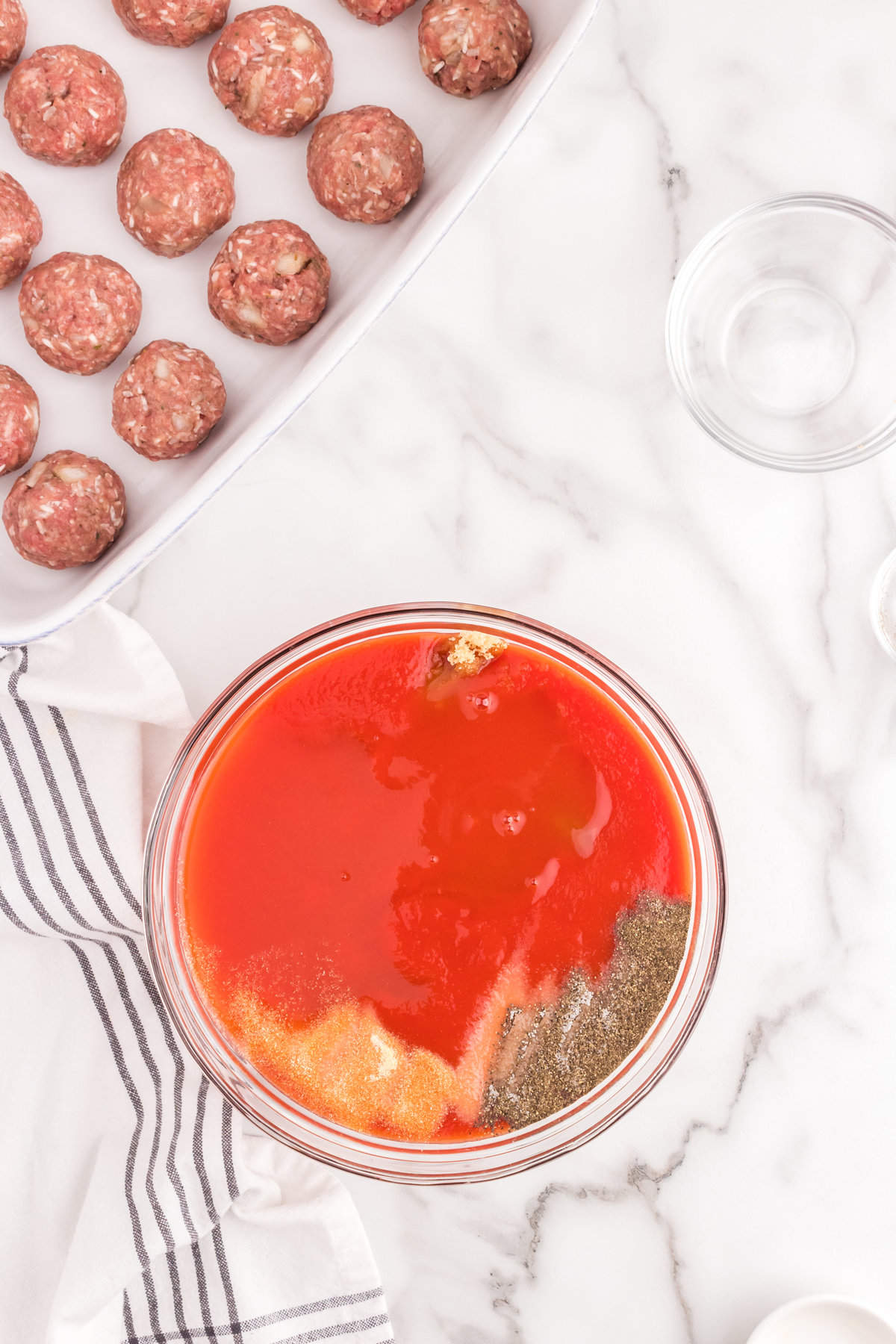 Porcupine Meatball sauce ingredients in mixing bowl