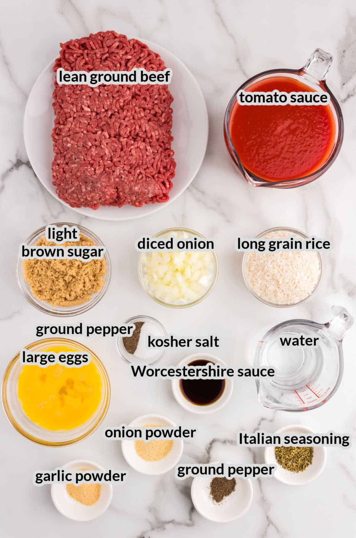 Overhead Image of Porcupine Meatballs Ingredients
