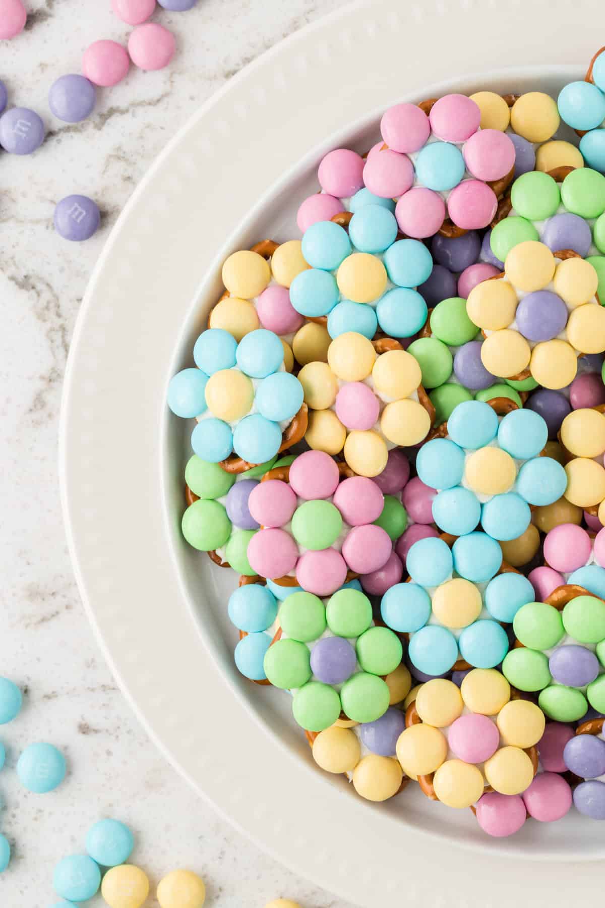 White plate filled with Flower Pretzel Bites.