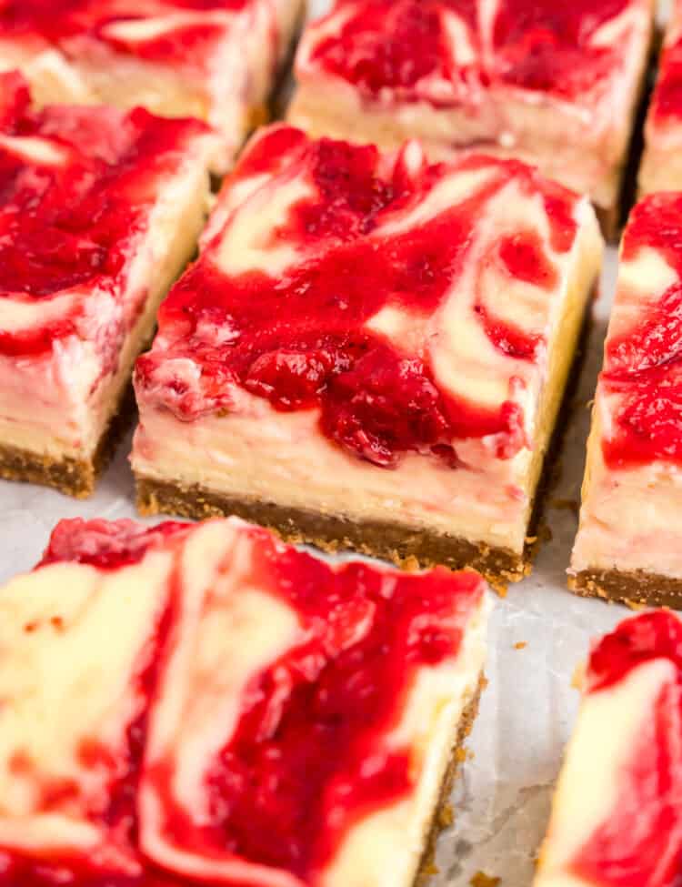 Sliced strawberry cheesecake bars