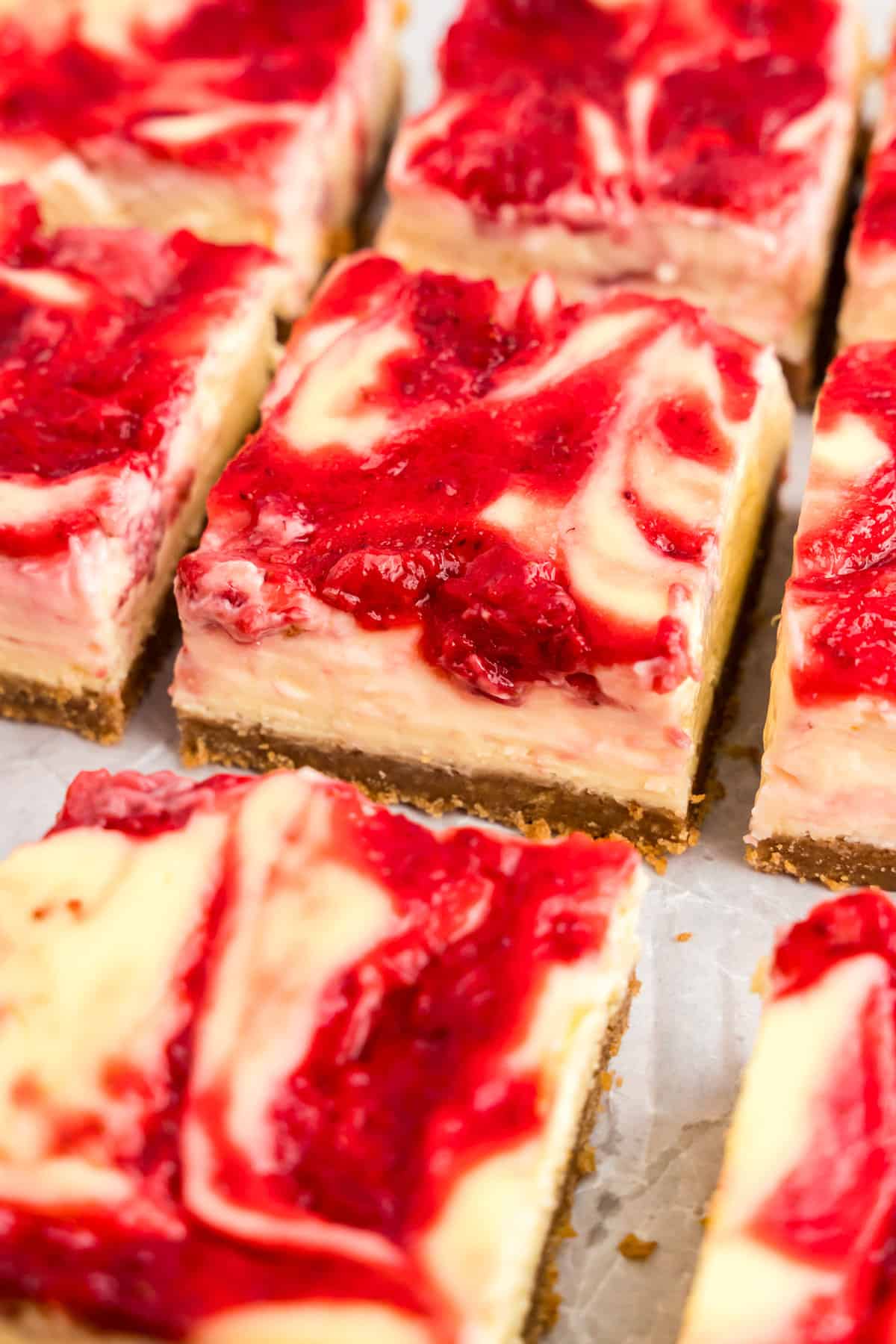 Sliced strawberry cheesecake bars