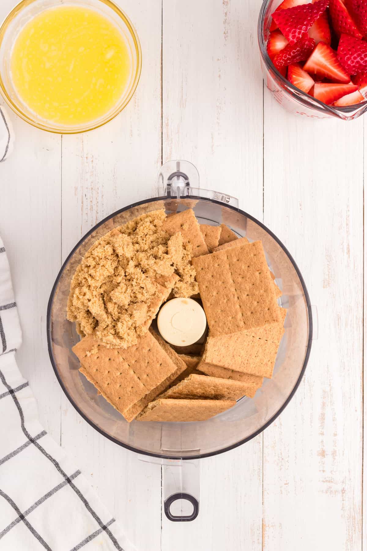 Crust ingredients for Strawberry Cheesecake Bars in food processor