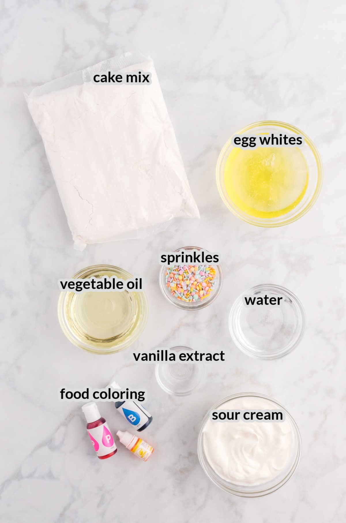 Overhead Image of the Swirled Easter Cake Ingredients