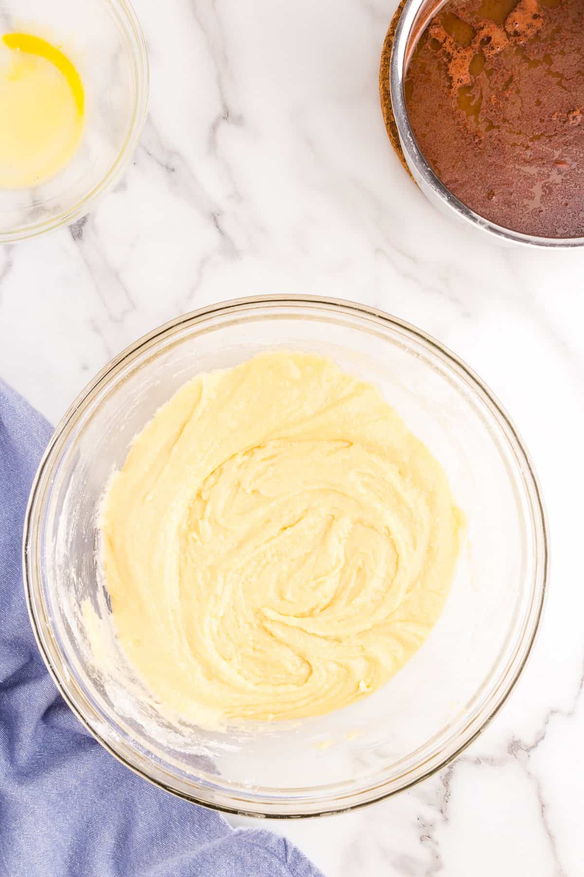 Batter for Texas Sheet Cake combined in mixing bowl