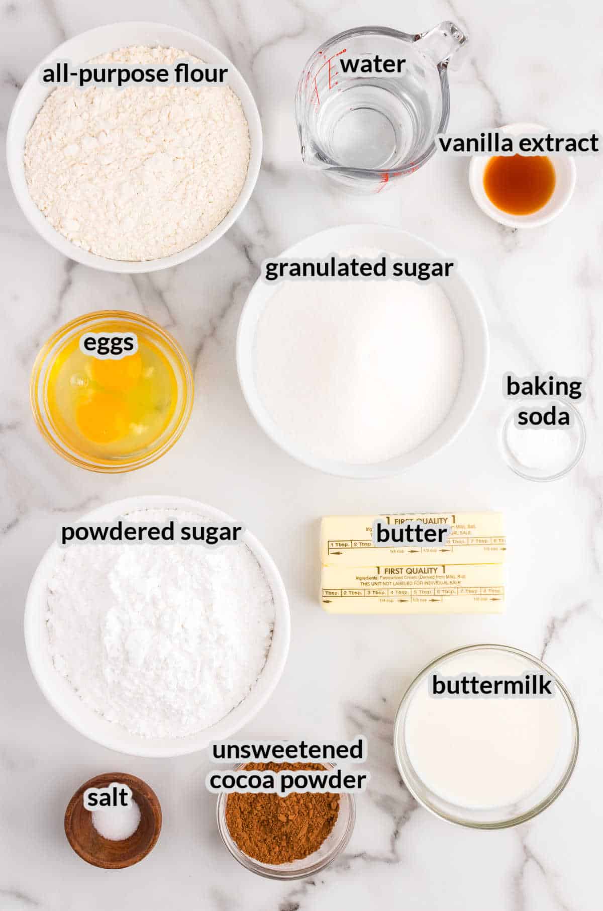 Overhead Image of Texas Sheet Cake Ingredients