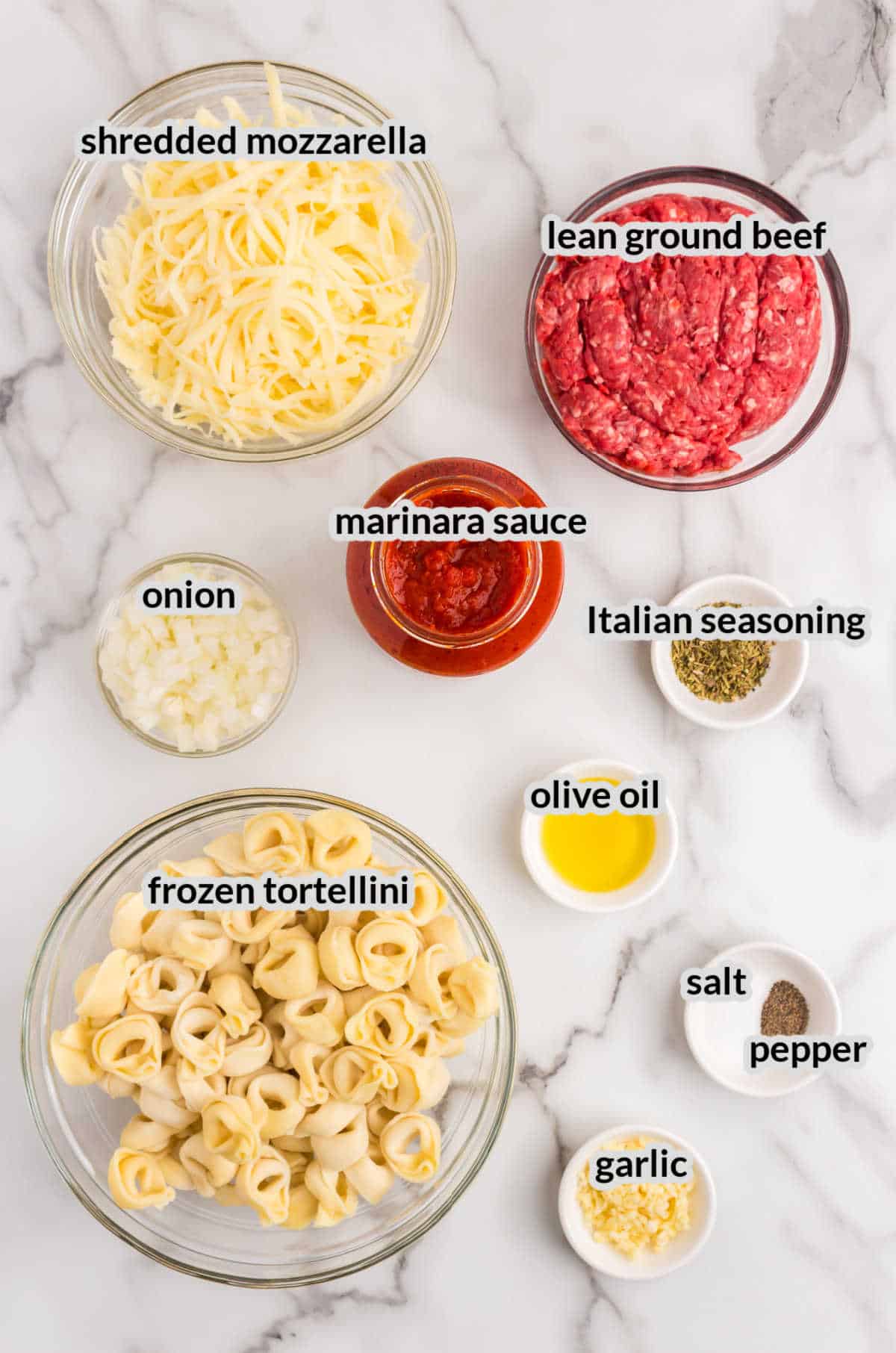 Overhead Image of Baked Tortellini Ingredients