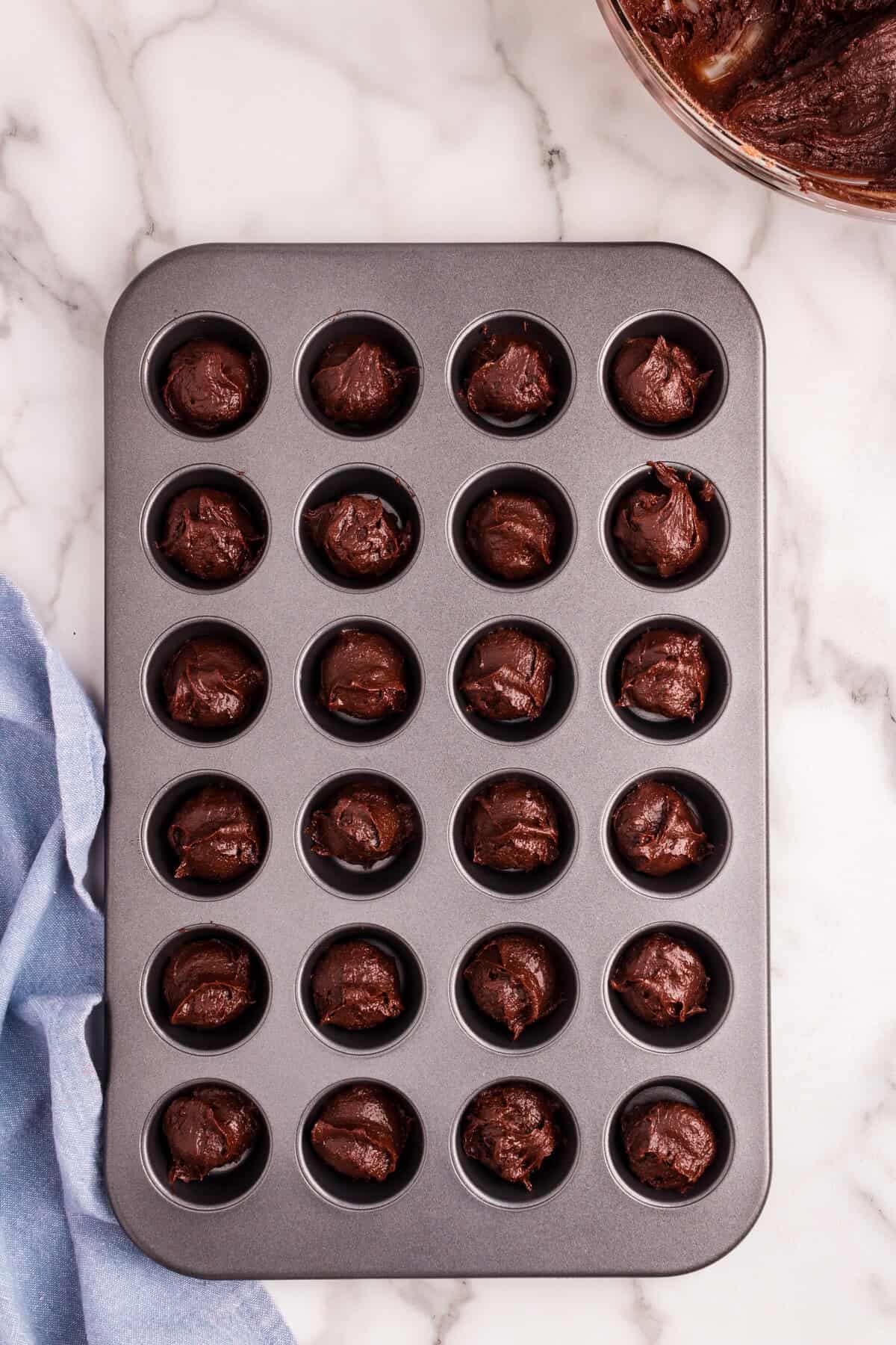 Mini Brownies ready to be baked.