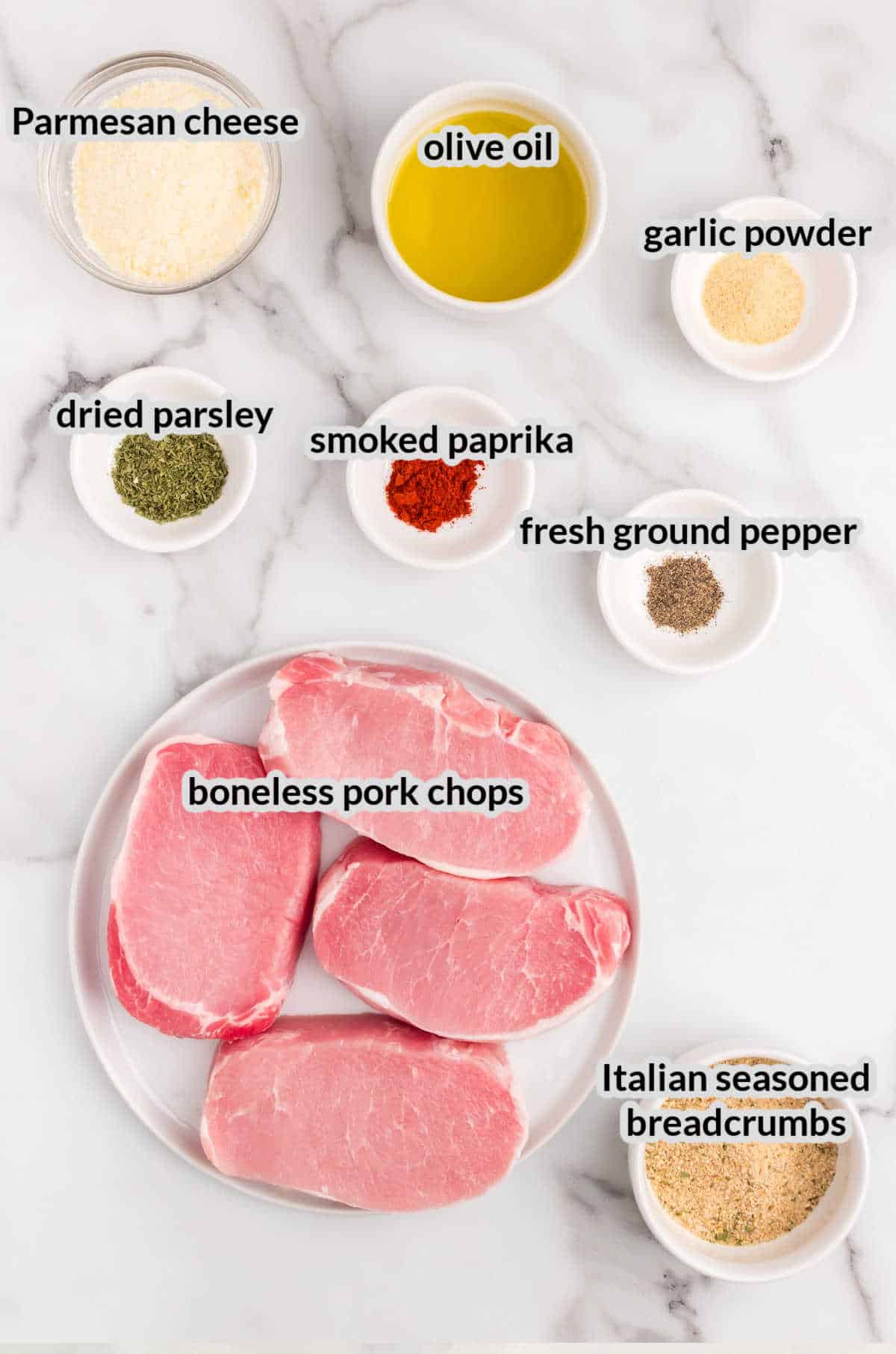 Overhead Image of Parmesan Crusted Pork Chops Ingredients
