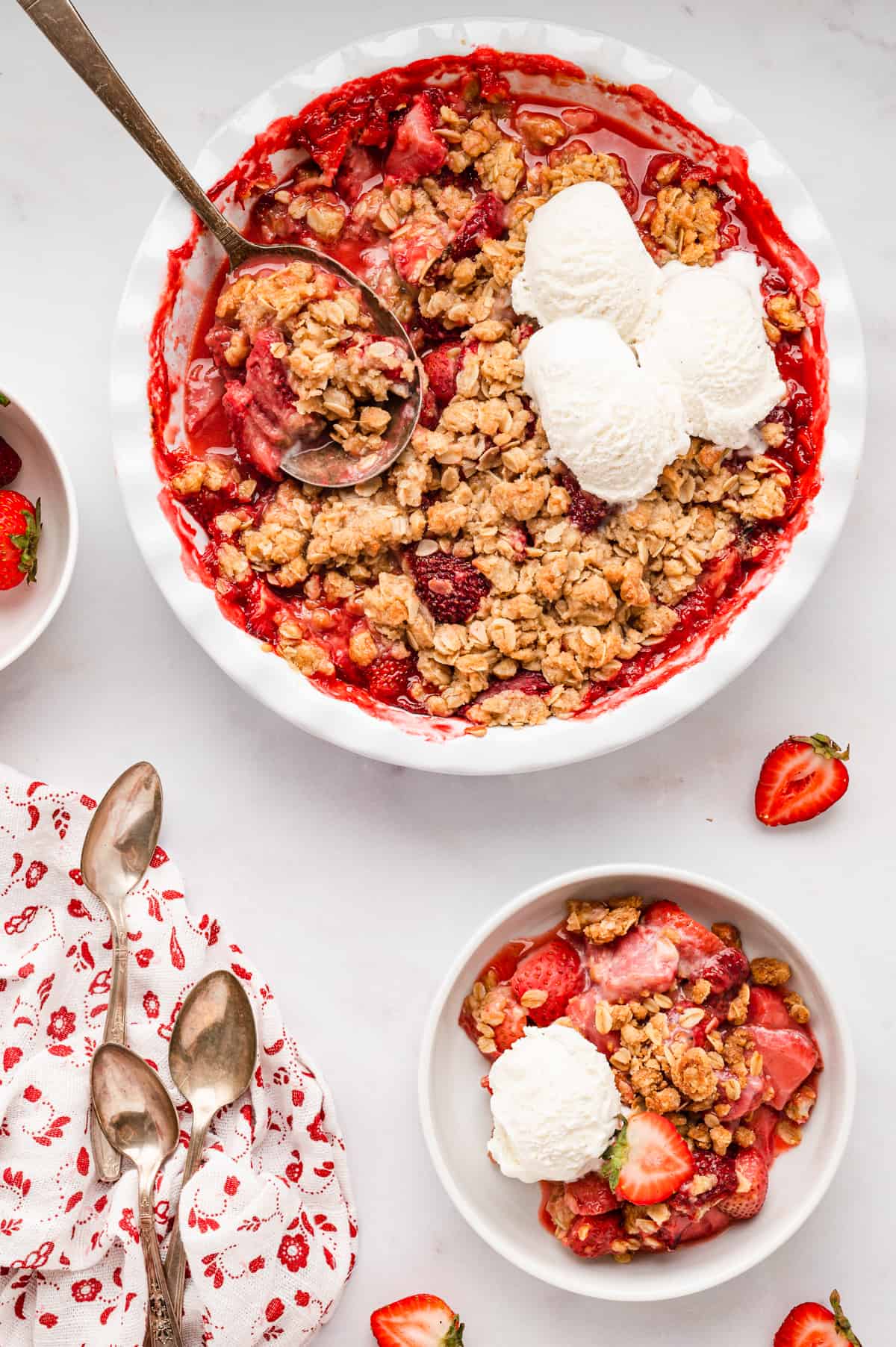 Adding ice cream to Strawberry Crisp just prior to eating