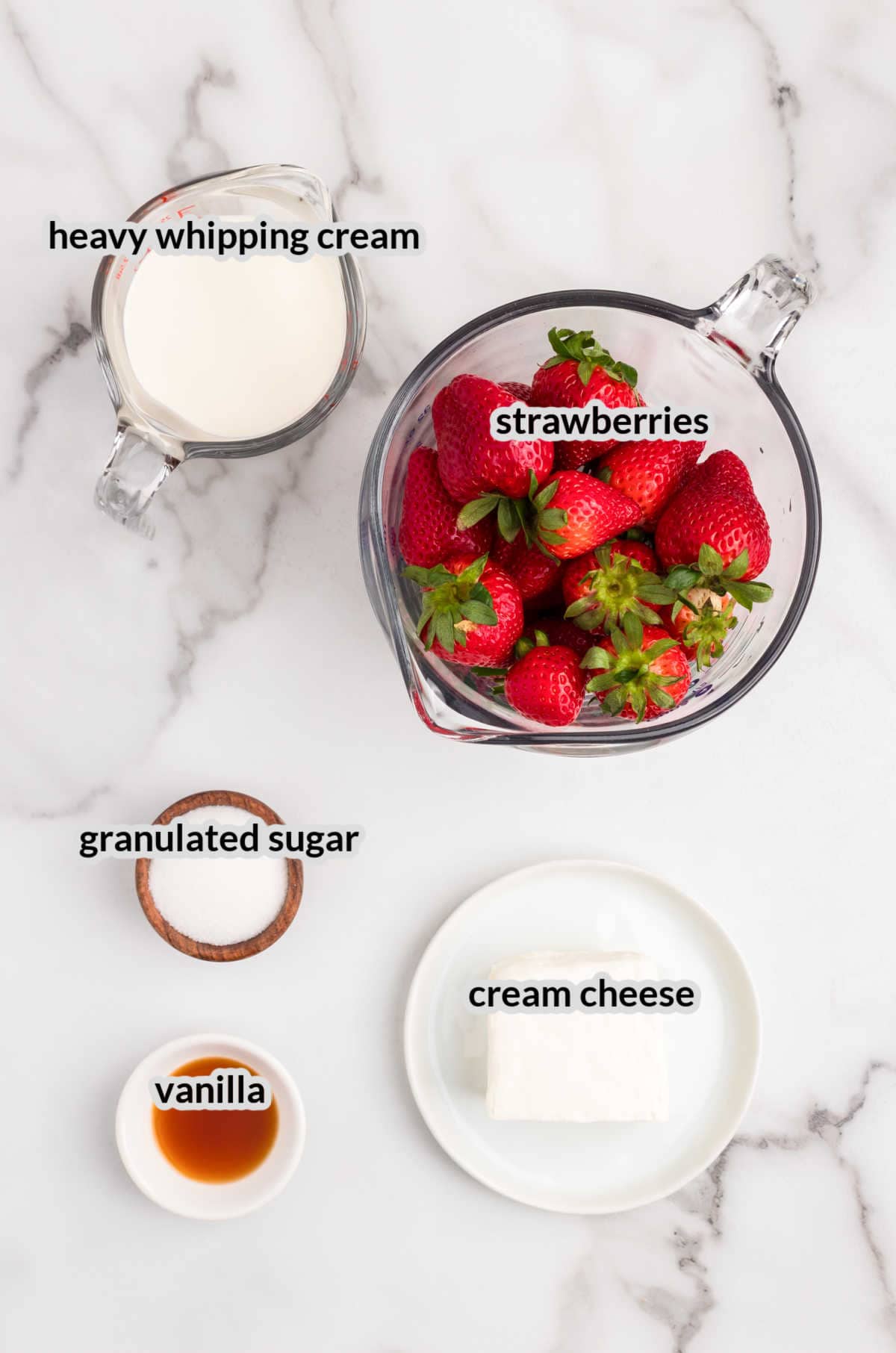 Overhead Image of Strawberry Mousse Ingredients