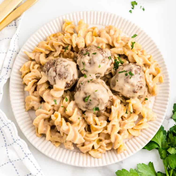 Swedish Meatball Casserole in serving dish