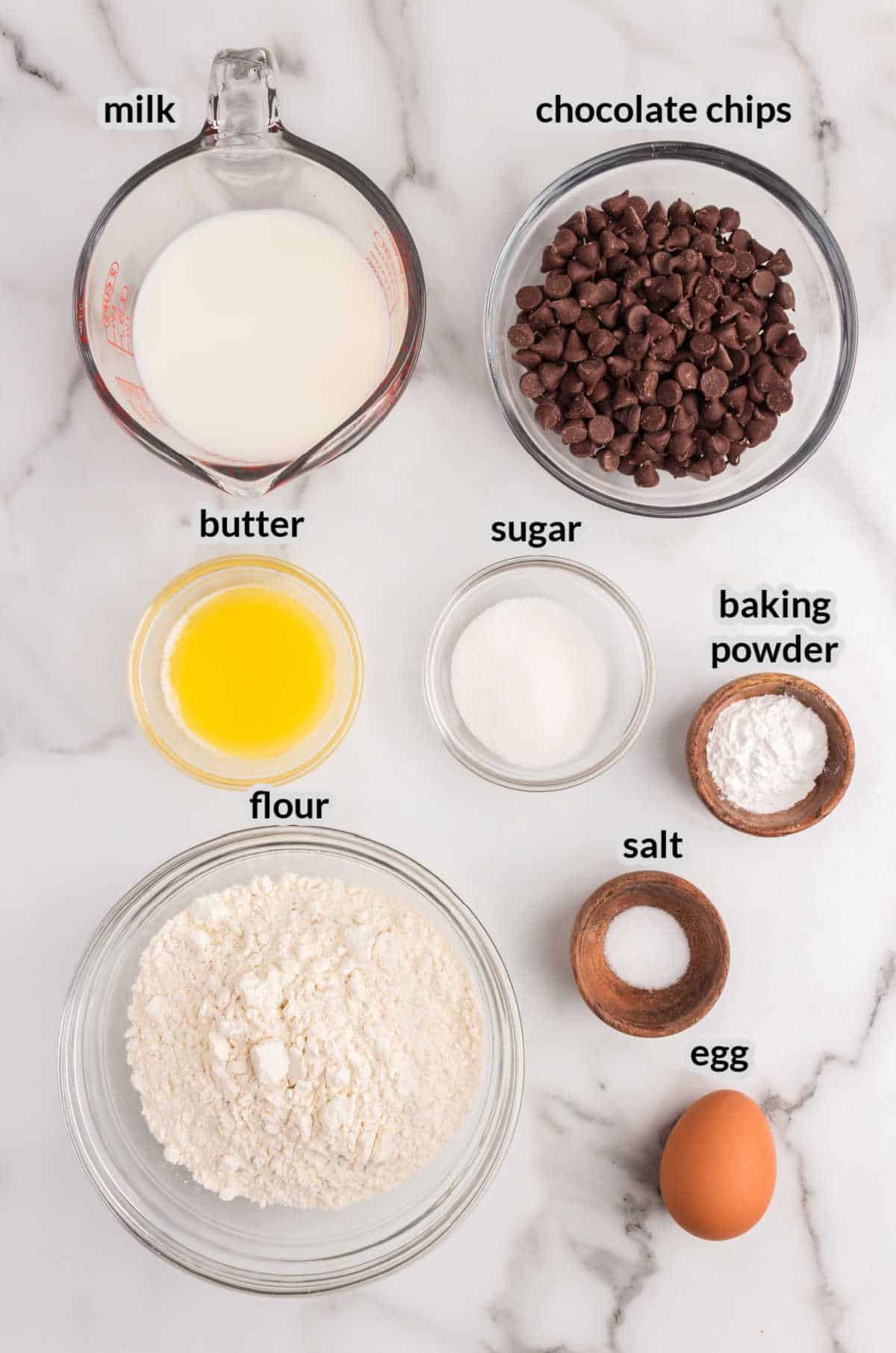 Overhead Image of the Chocolate Chip Pancakes Ingredients