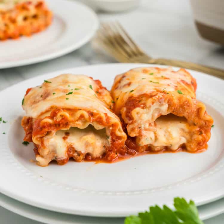 Closeup Square Image of Lasagna Roll Ups