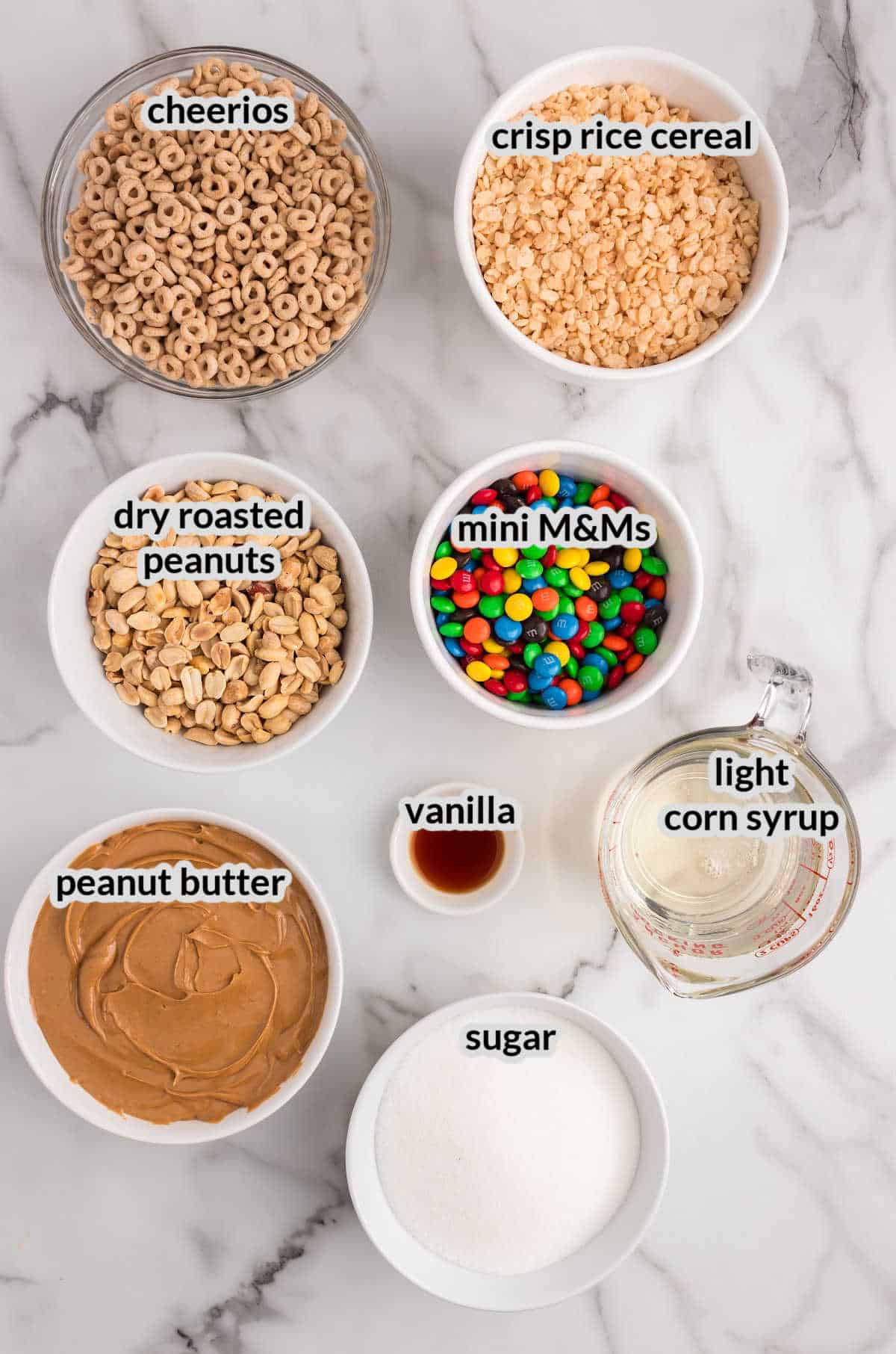 Overhead Image of the No Bake Peanut Butter Cereal Bars Ingredients