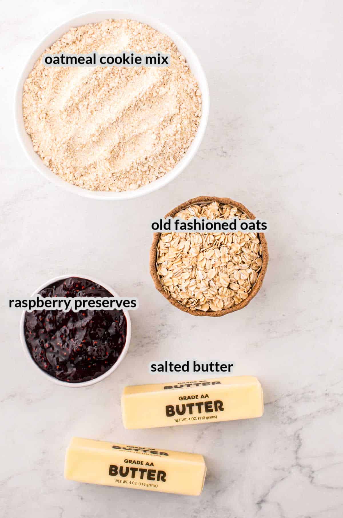 Overhead Image of Raspberry Crumble Bars Ingredients
