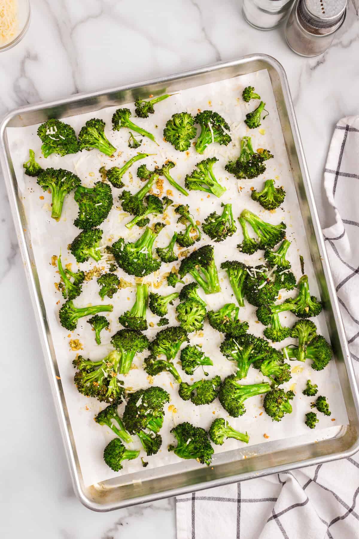 Oven Roasted Broccoli recipe on cooking sheet