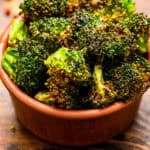 Air Fryer Broccoli in brown bowl