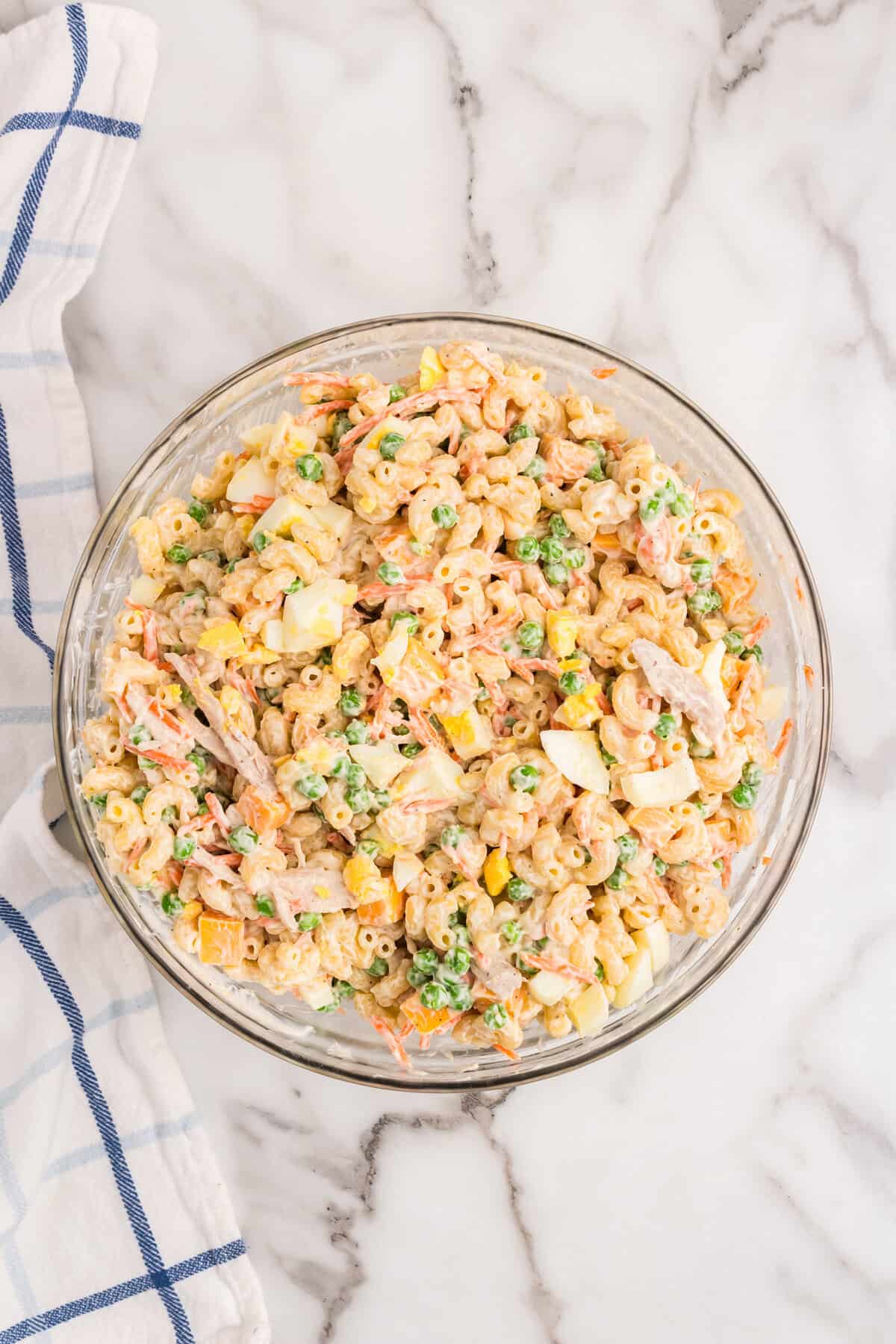 Chicken Elbow Macaroni Salad in large bowl