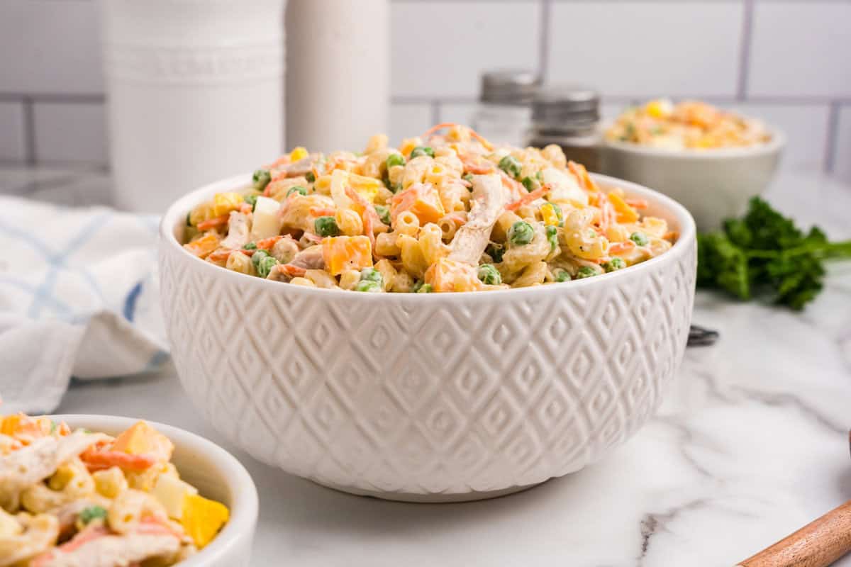 Chicken Macaroni Salad in serving bowl