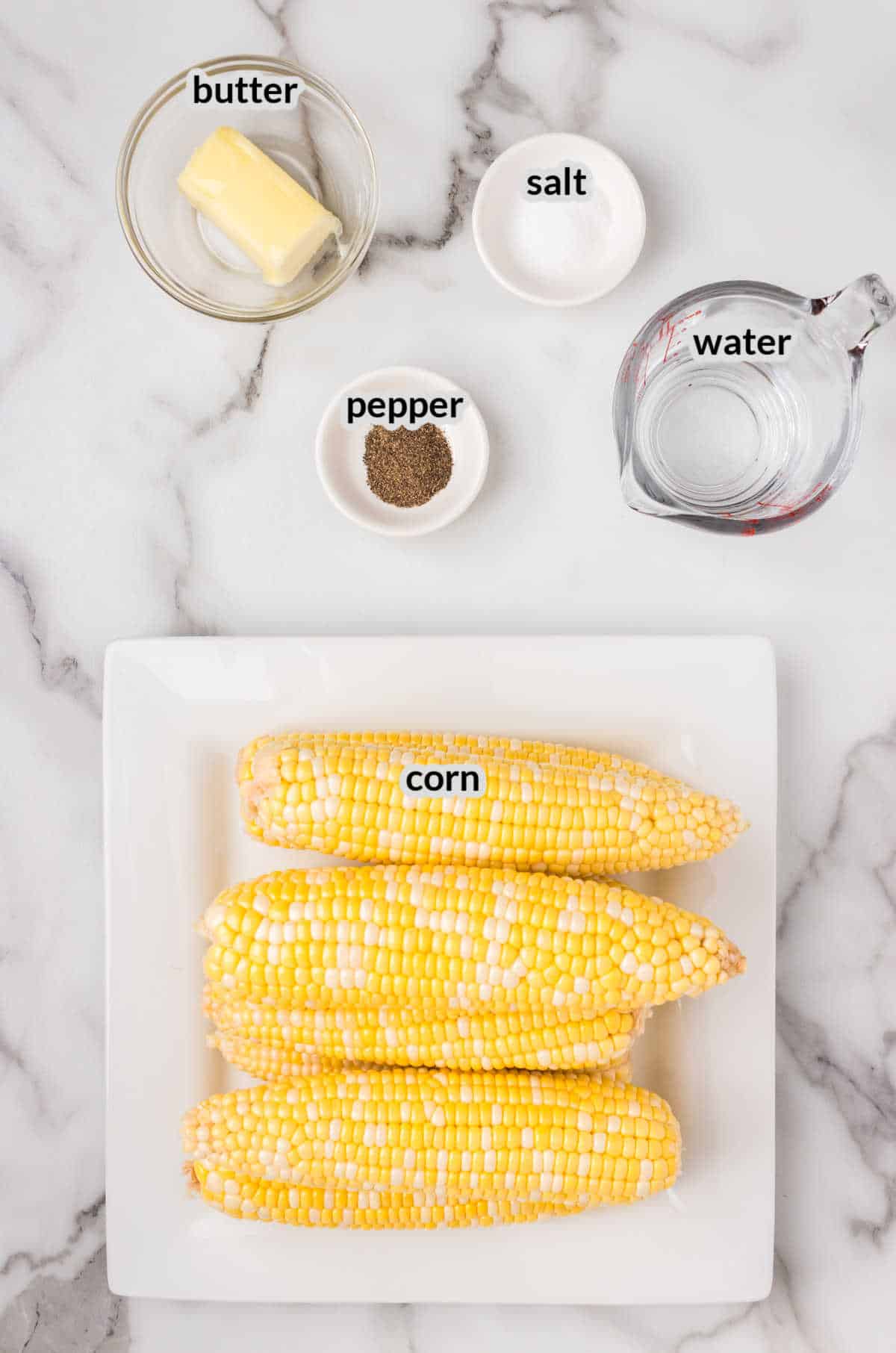 Overhead Image of Crock Pot Corn on the Cob Ingredients
