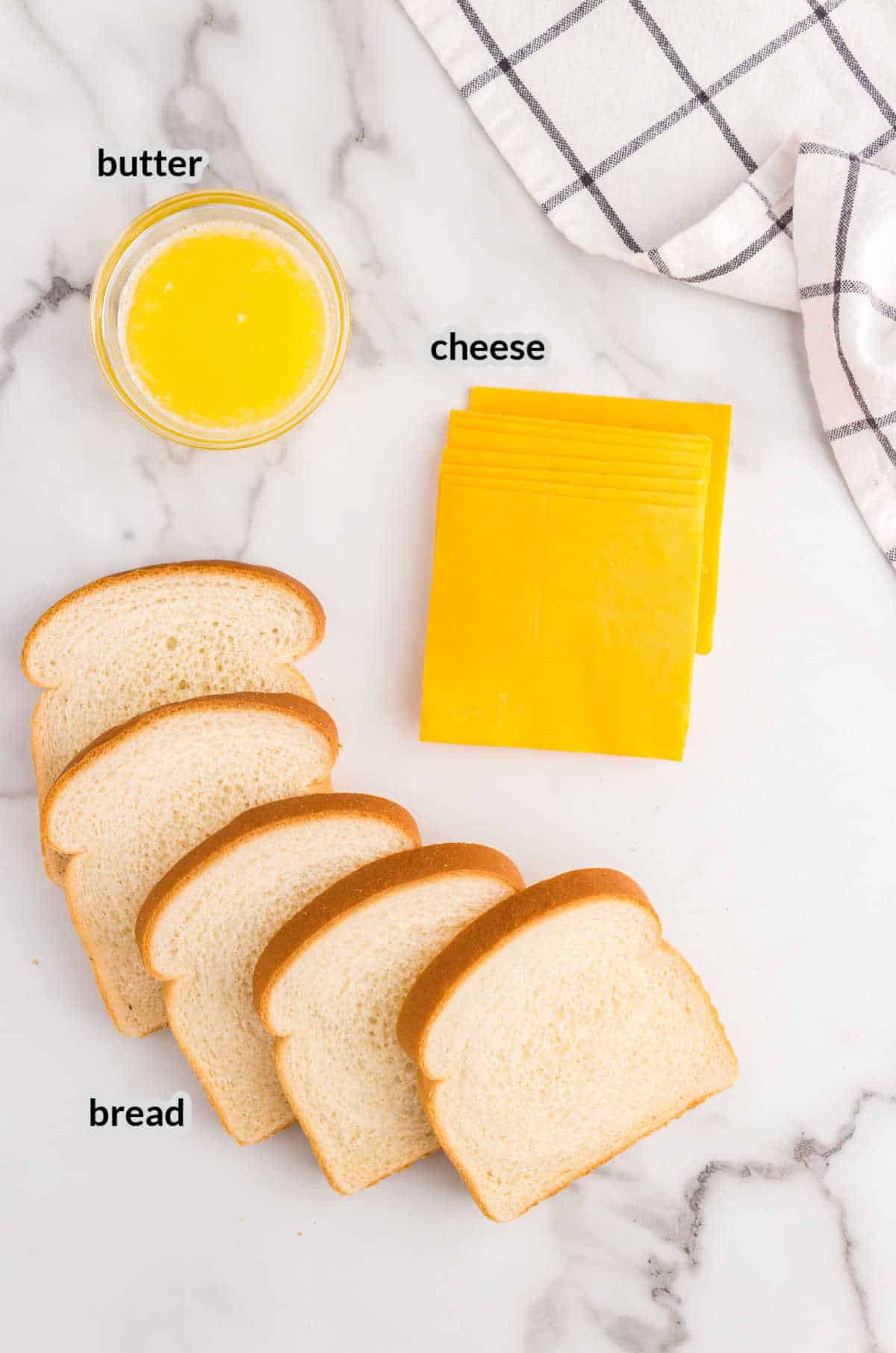 Overhead Image of the Grilled Cheese Roll Ups Ingredients