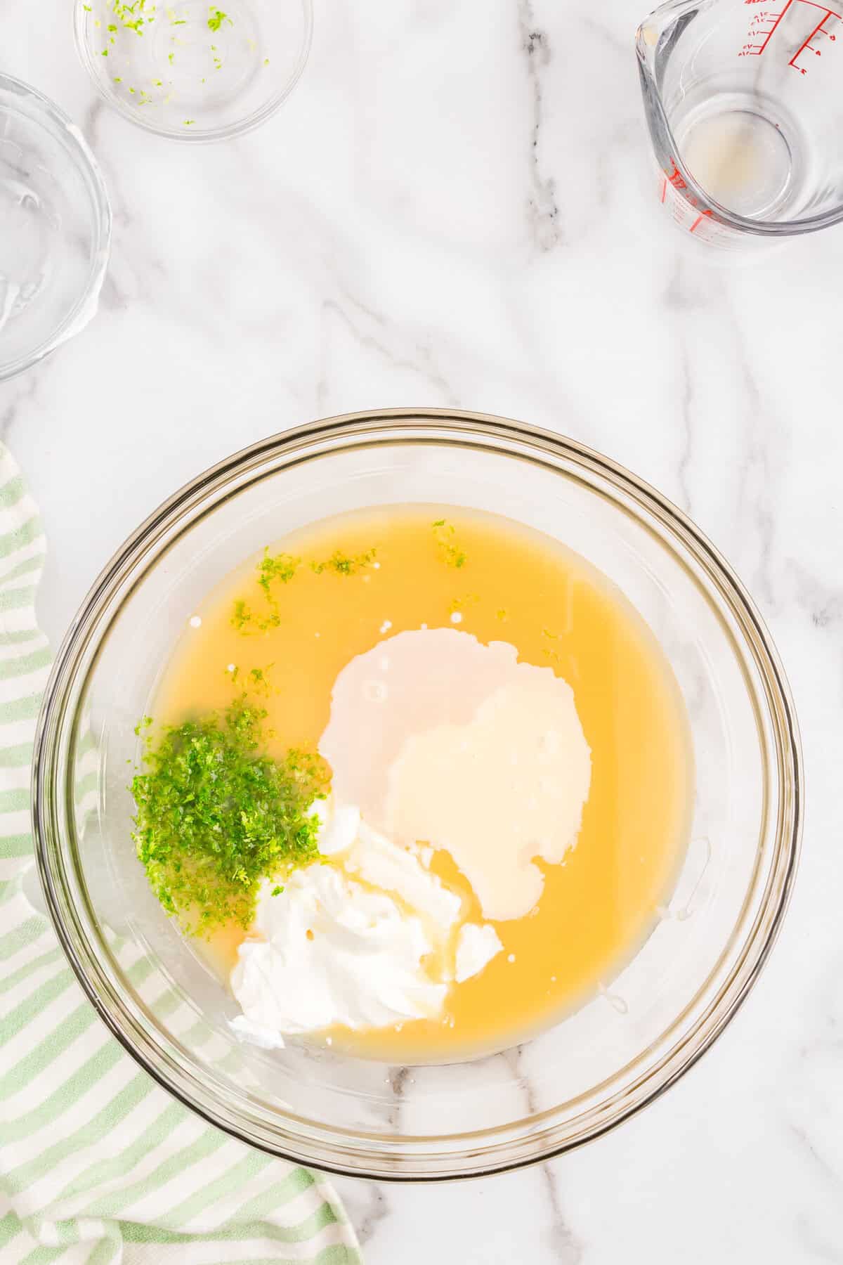 Key Lime Pie curd ingredients in small mixing bowl