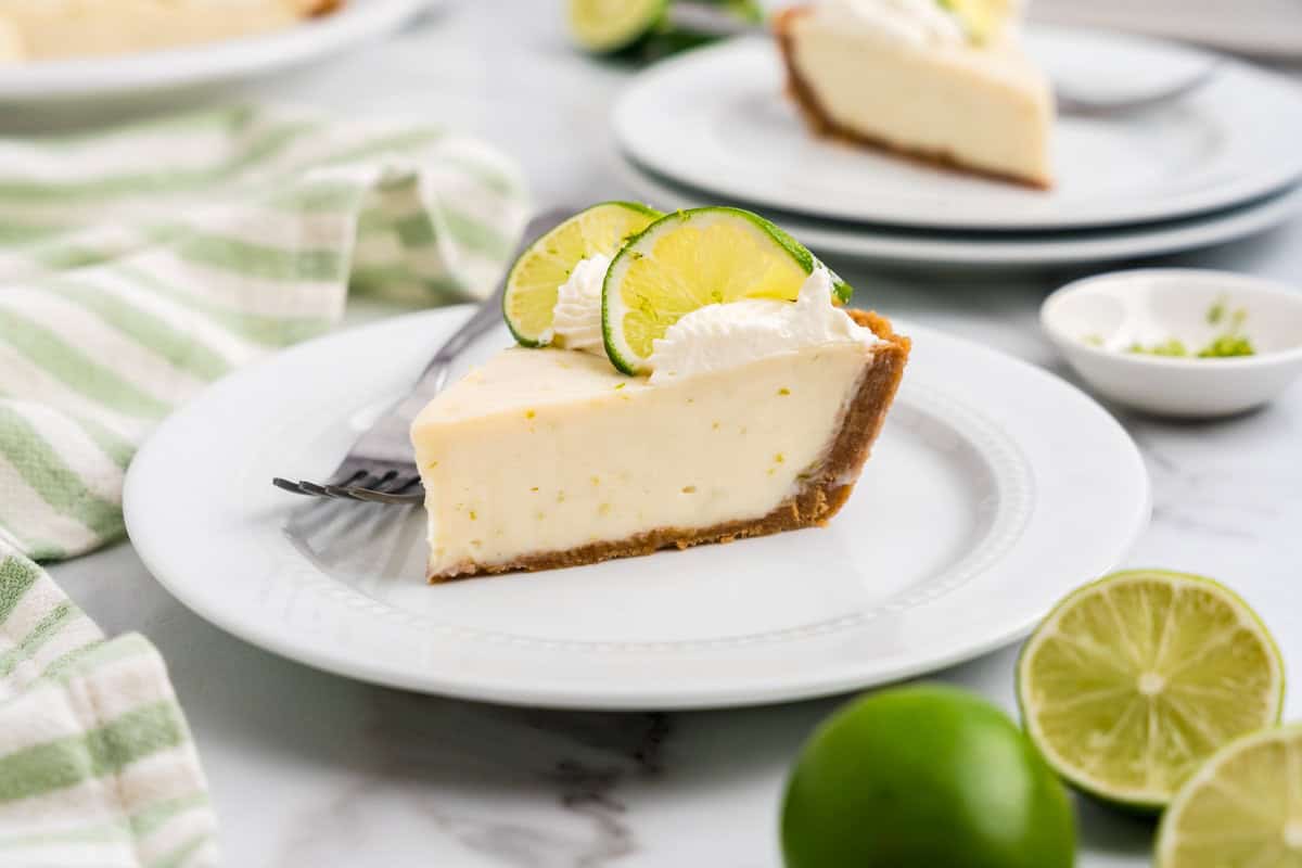 Slice of Key Lime Pie on plate with fork