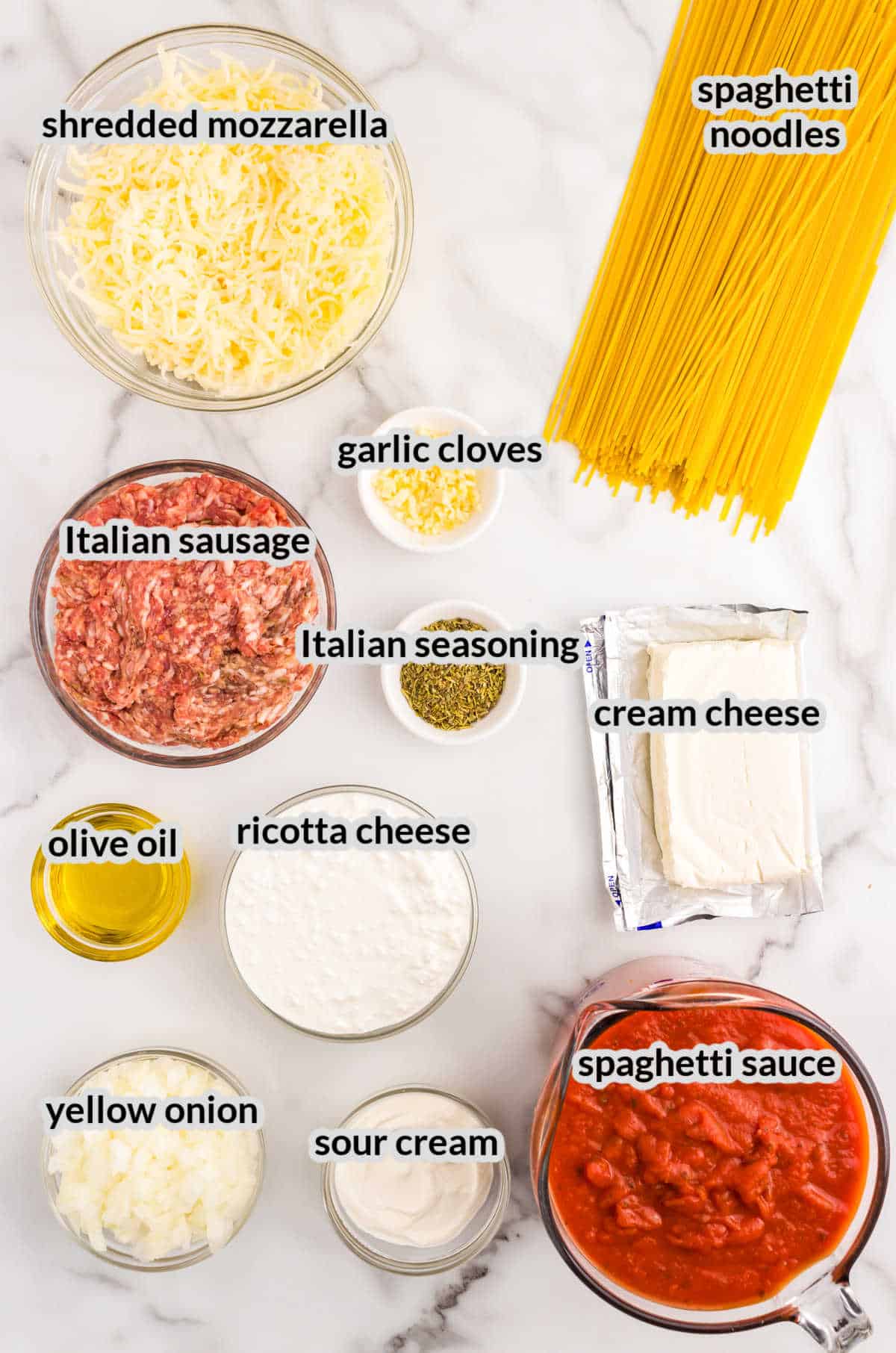 Overhead Image of Million Dollar Spaghetti Ingredients