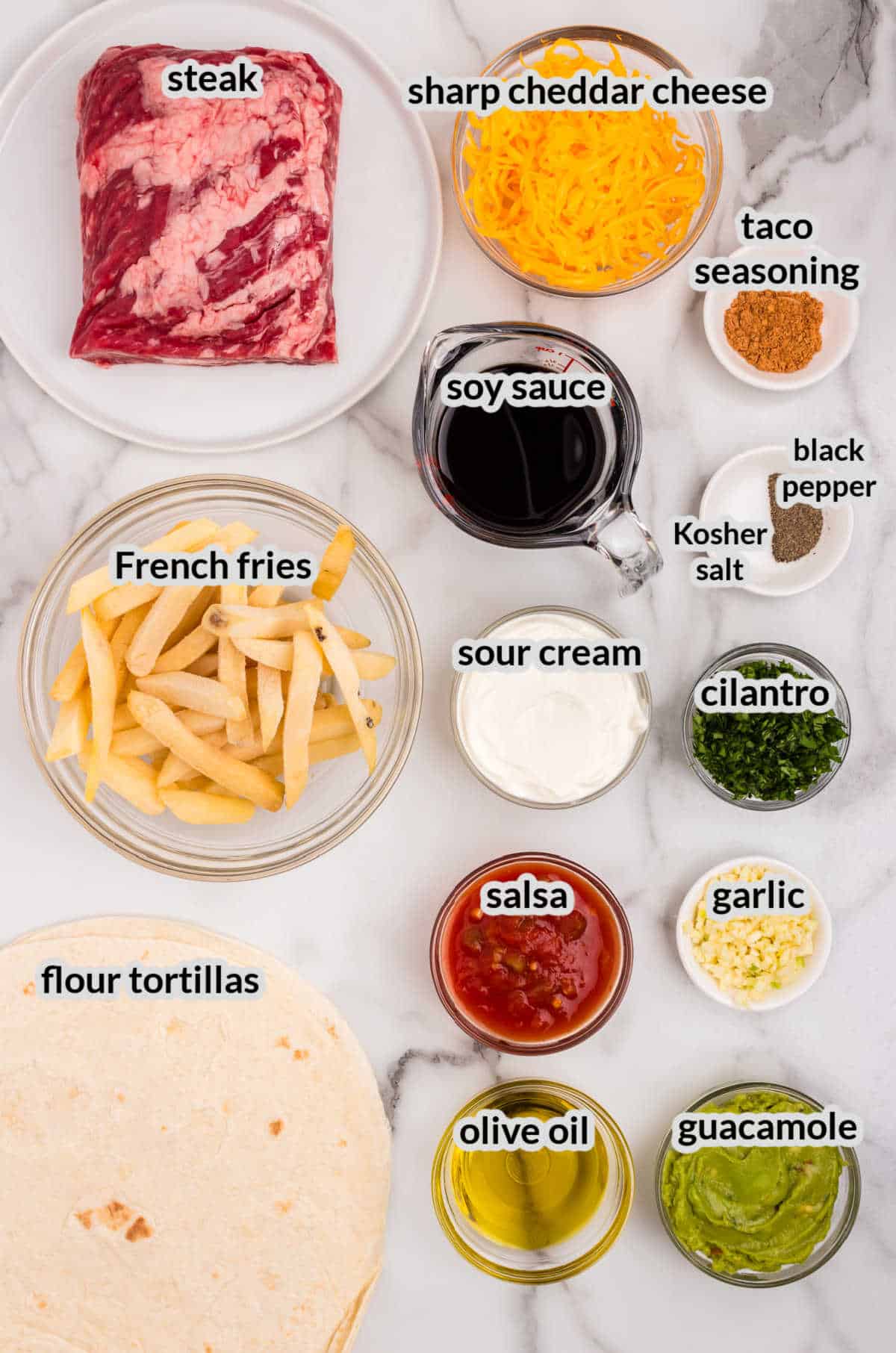 Overhead Image of California Burrito Ingredients