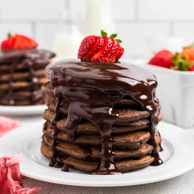Closeup square image of Chocolate Pancakes